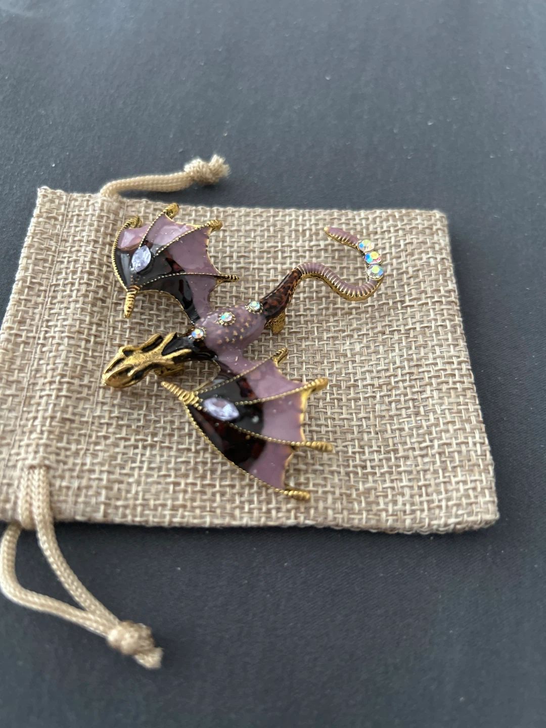 Dragon Brooch Pin - Purple & Gold