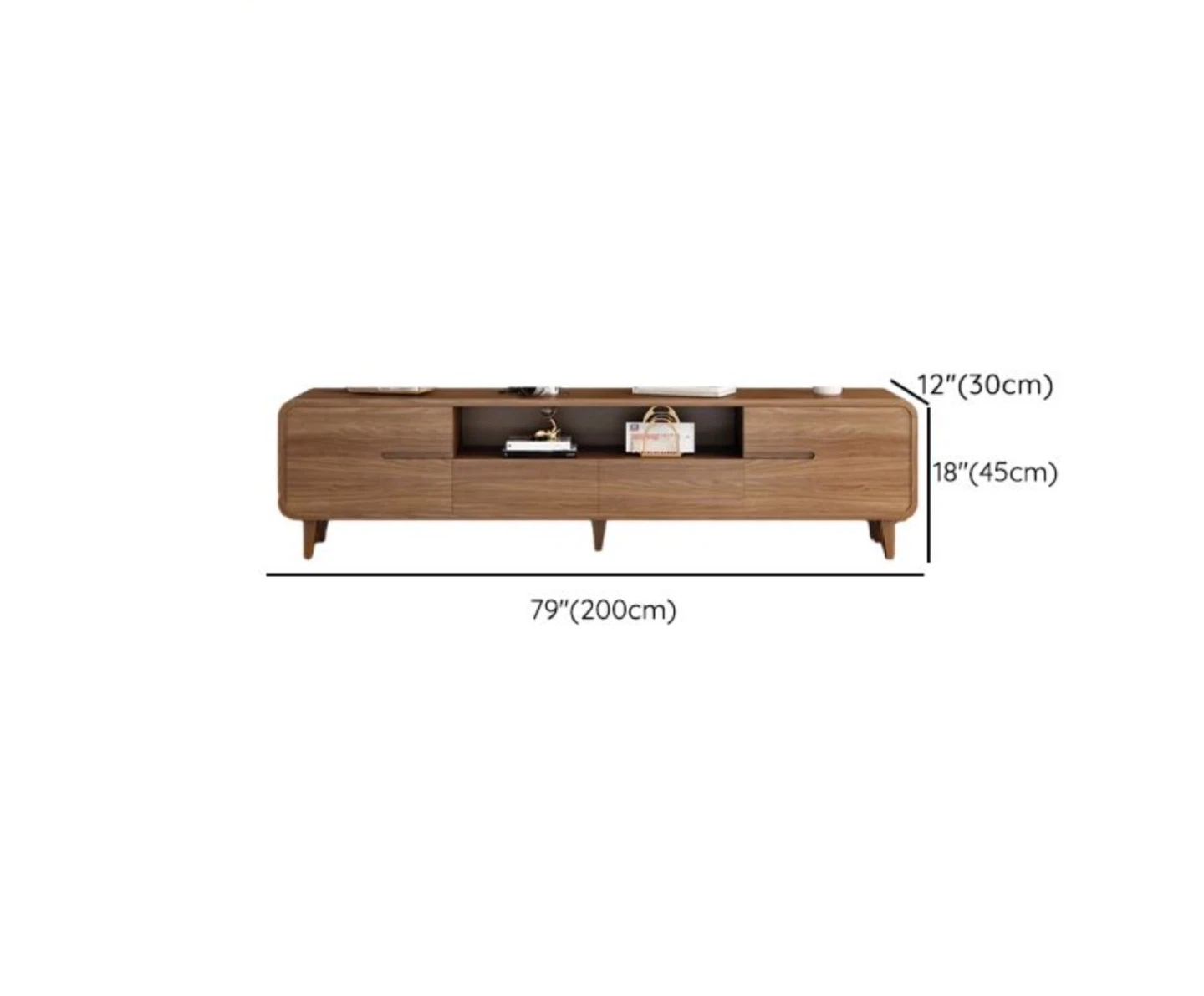 Scandinavian Wood TV Stand Console w/ Open Storage Nut Brown