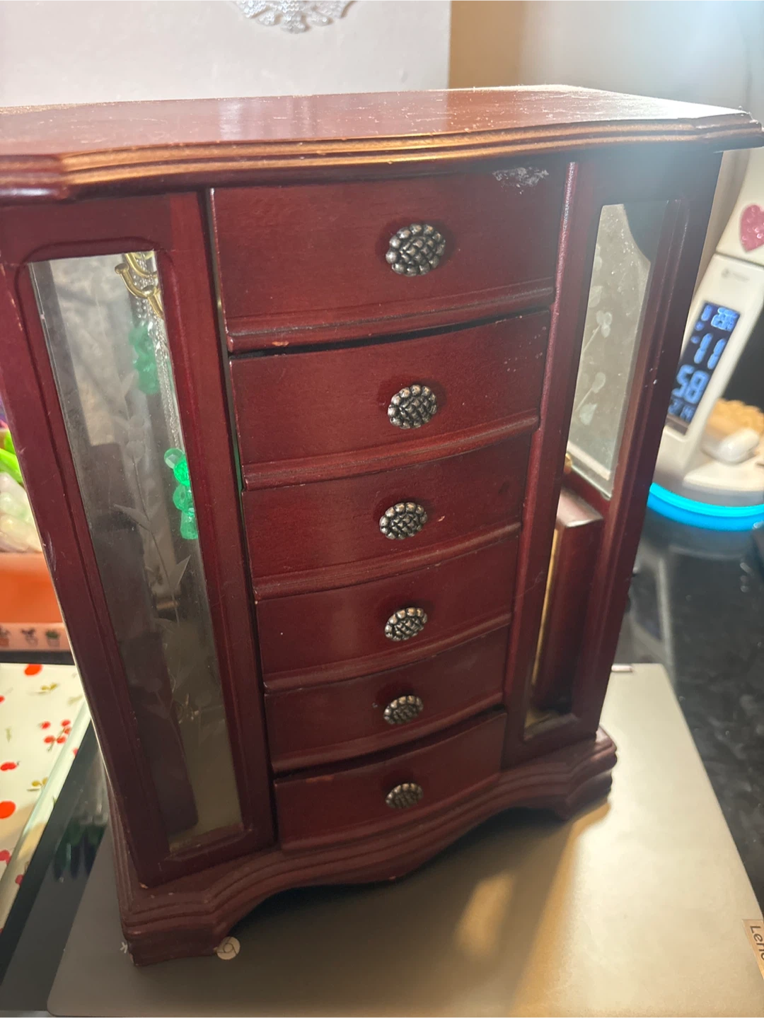 Wooden Jewelry Box with Drawers