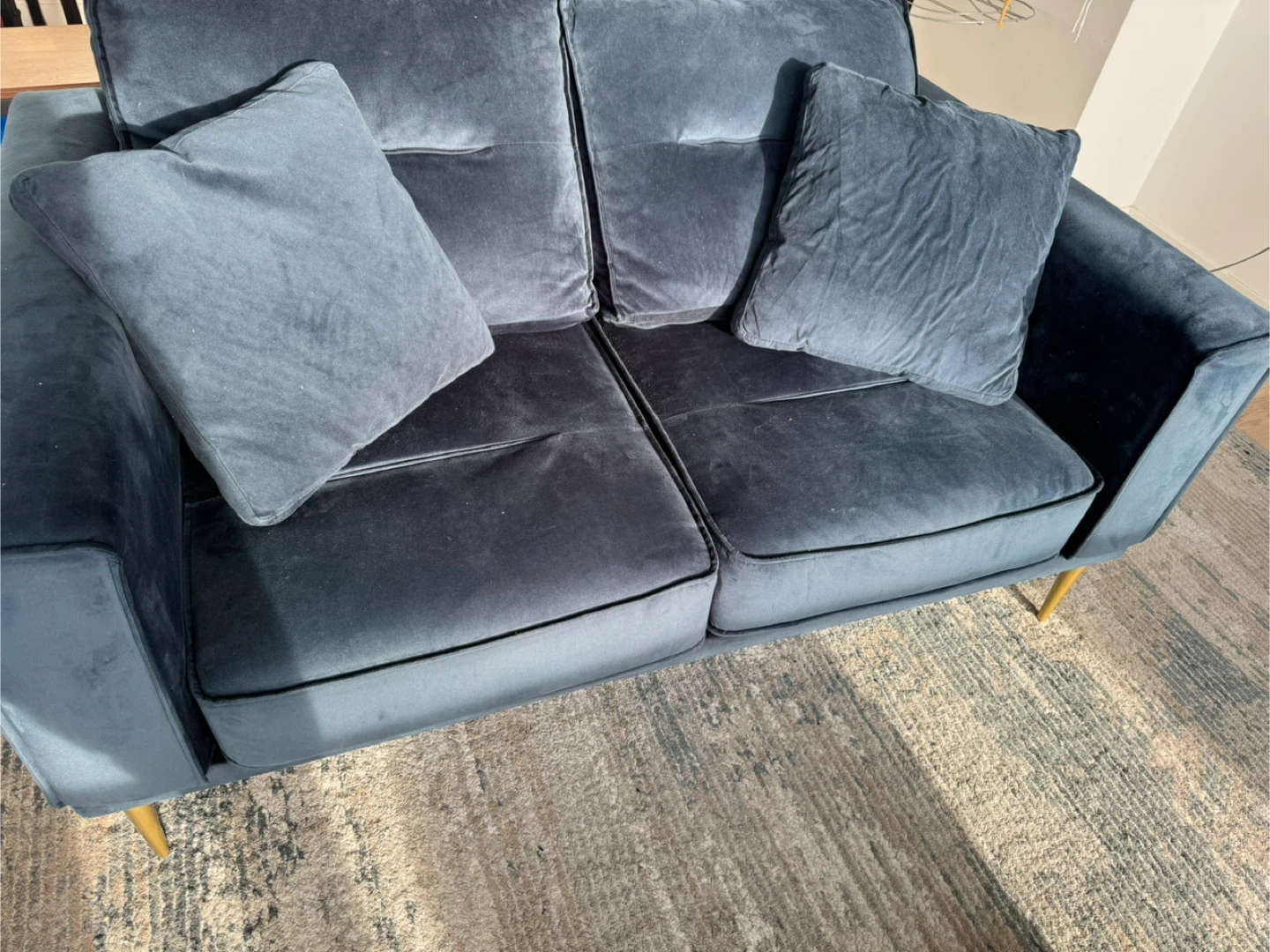 Blue Velvet Ottoman and Sofa Set - photo 3