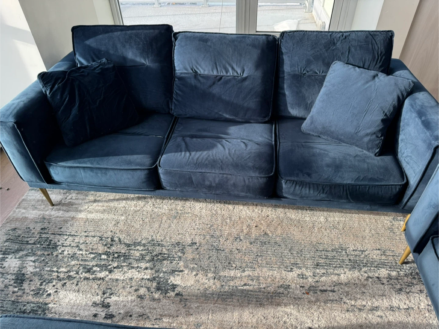 Blue Velvet Ottoman and Sofa Set - photo 2