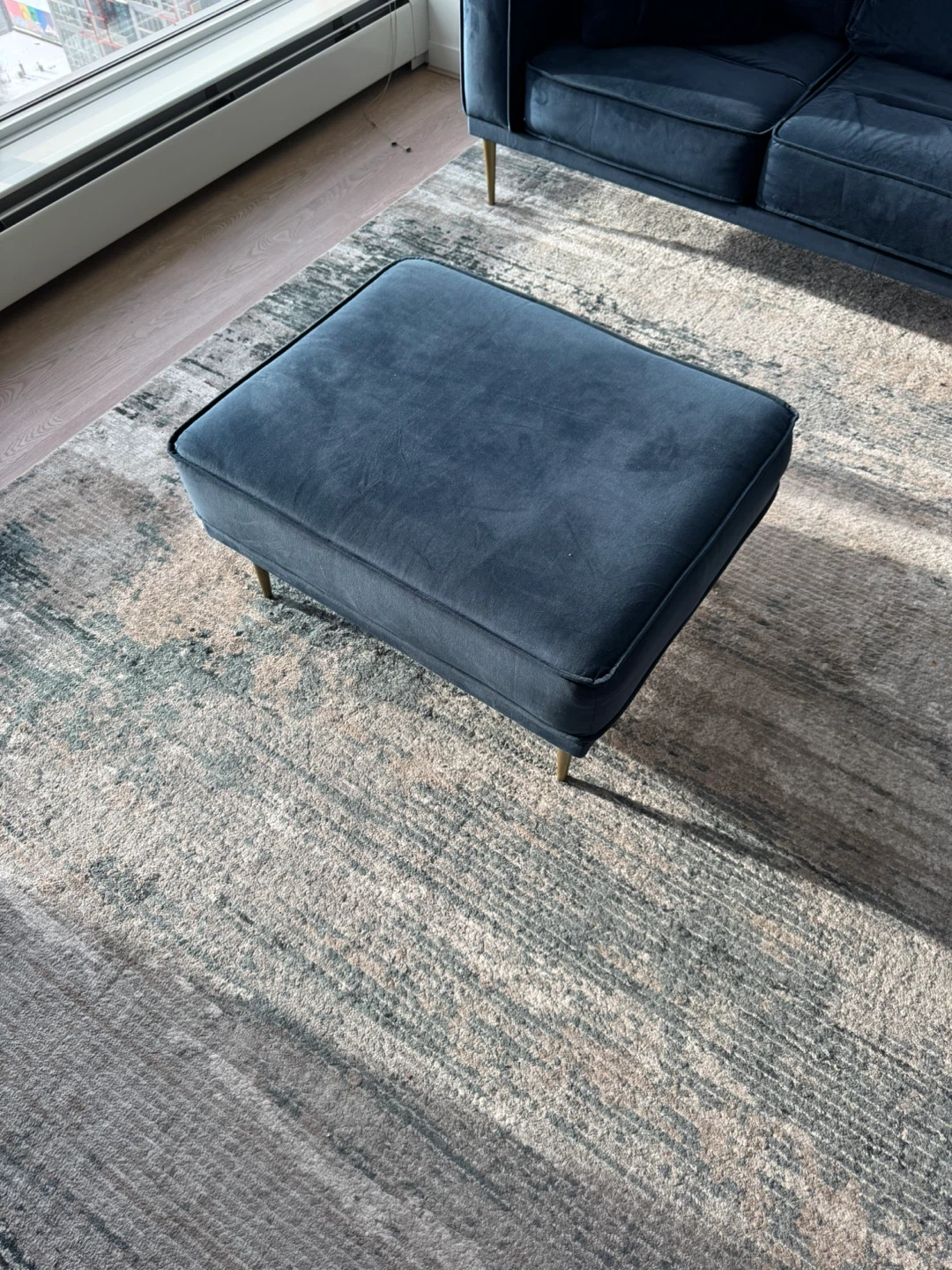 Blue Velvet Ottoman and Sofa Set - photo 4