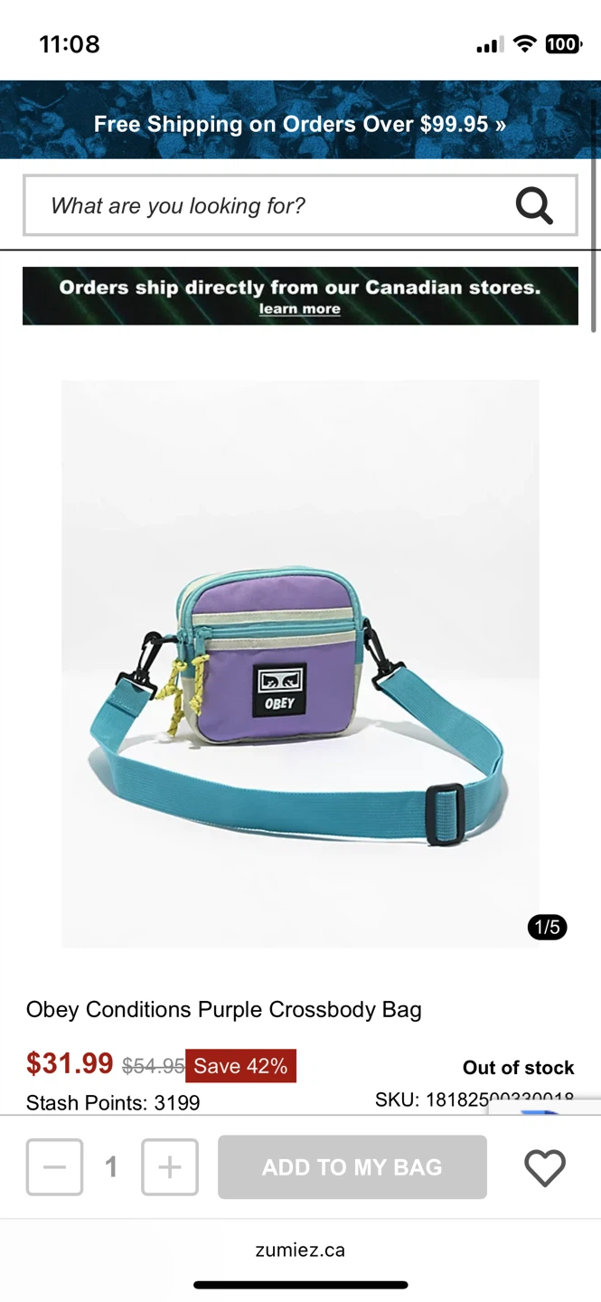 Obey Purple Mini Crossbody Bag