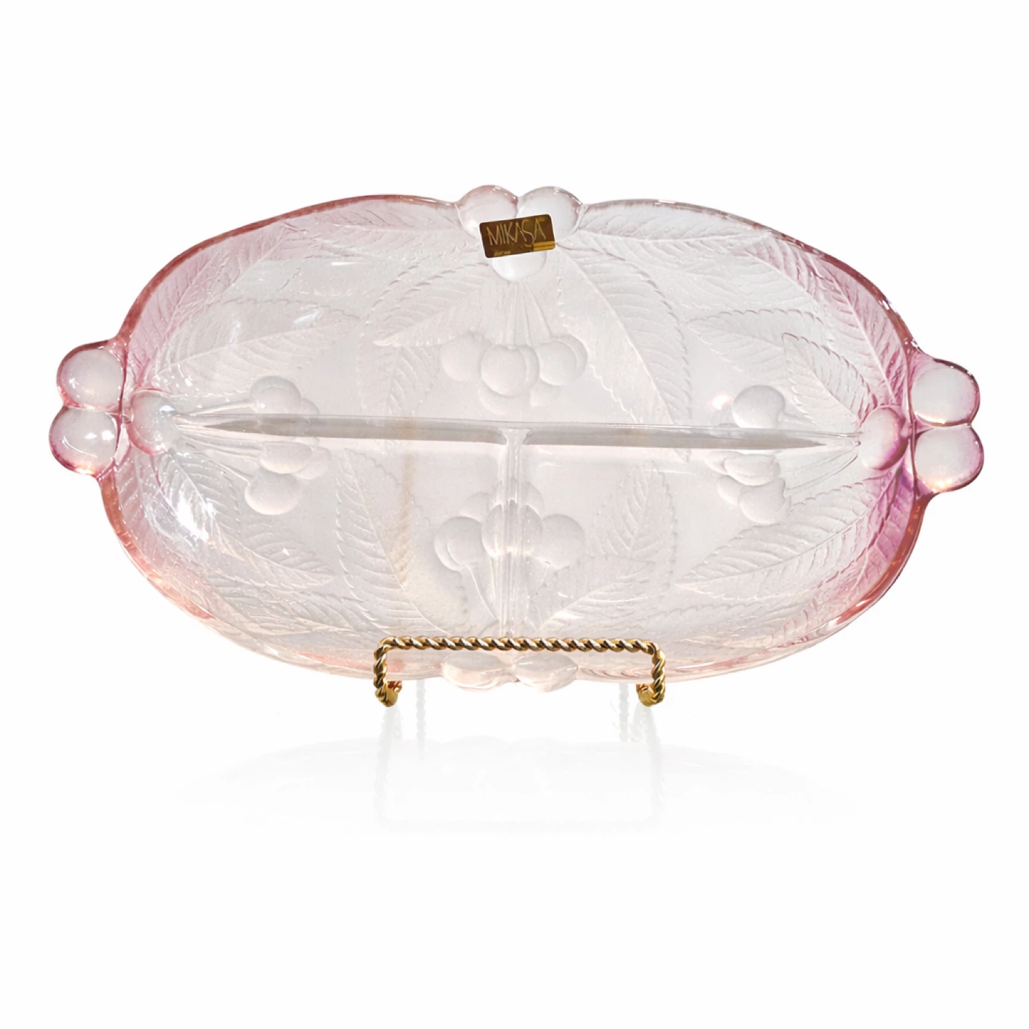 Mikasa Japan Frosted Cherry Pink Crystal Divided Relish Tray