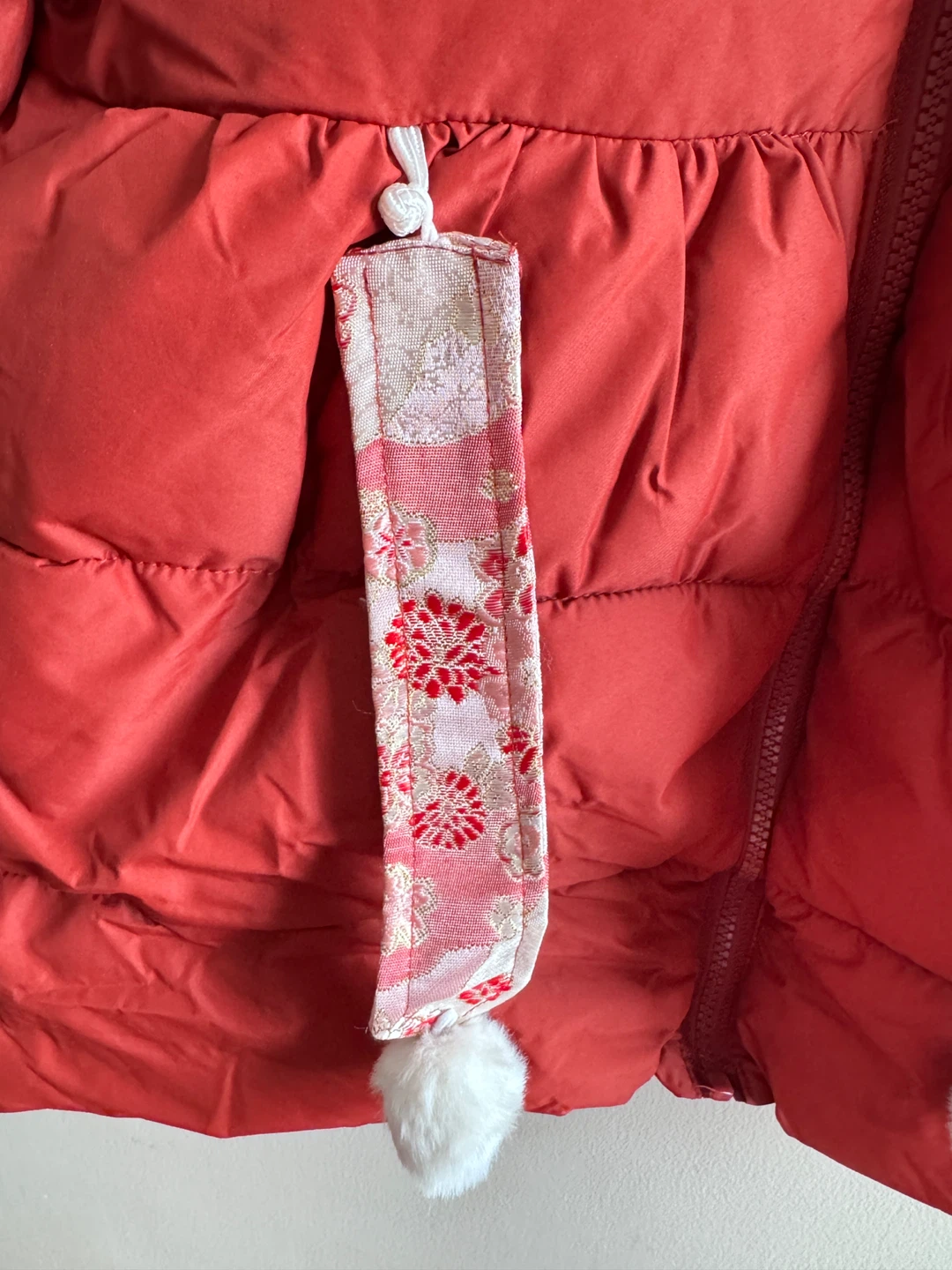 Red Padded Winter Coat with Floral Collar Toddler size 6-7at - photo 3