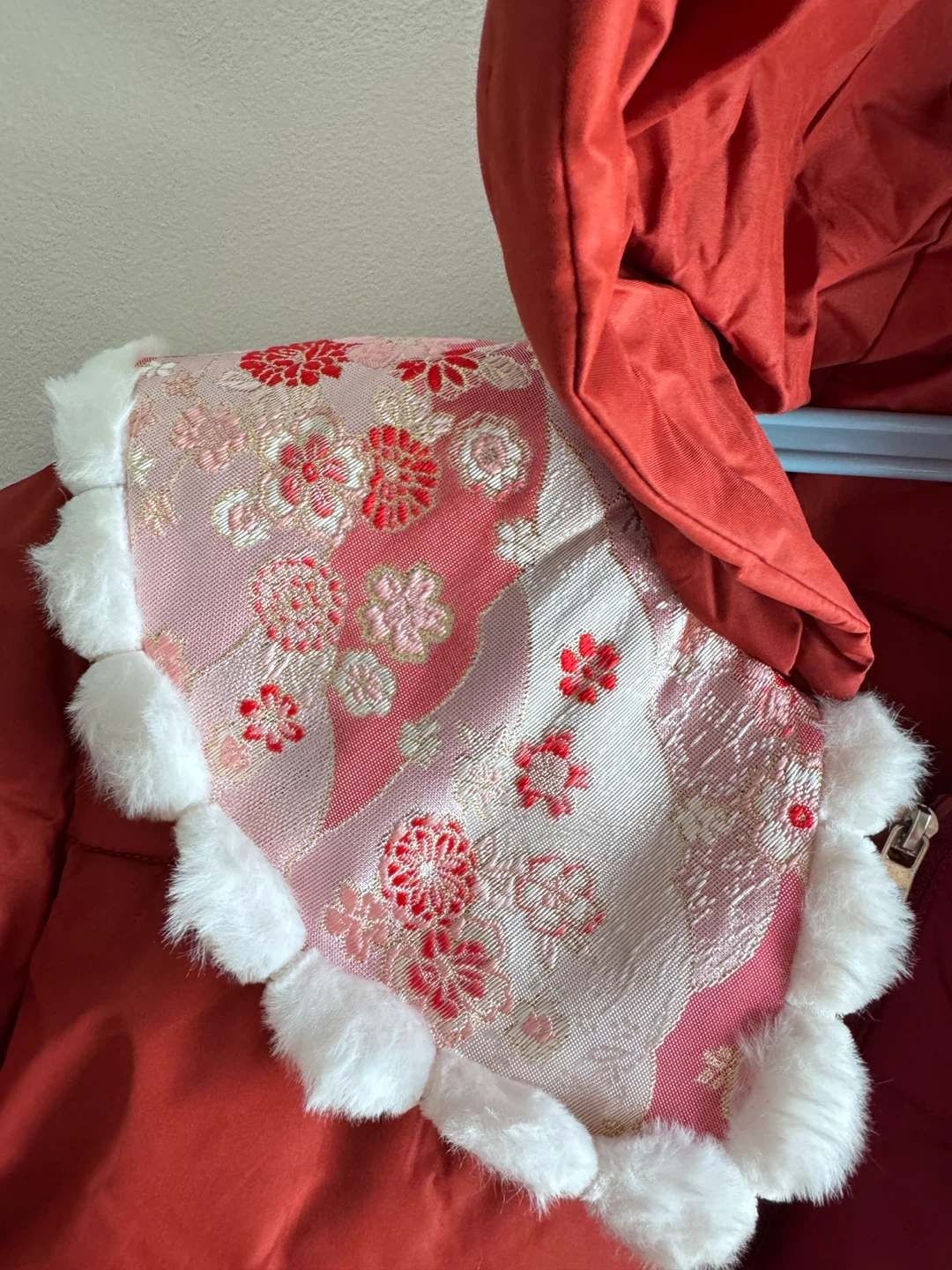 Red Padded Winter Coat with Floral Collar Toddler size 6-7at - photo 4
