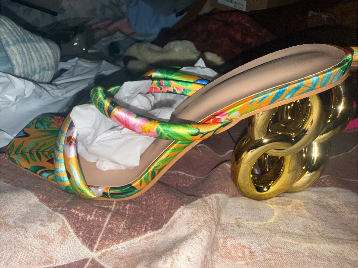 Floral Print Heels with Gold Chain Heel - photo 2