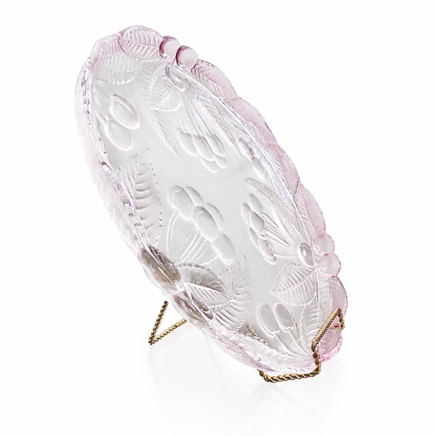 Frosted Cherry & Leaf Crystal Platter, Blush Rim, 12” - photo 3