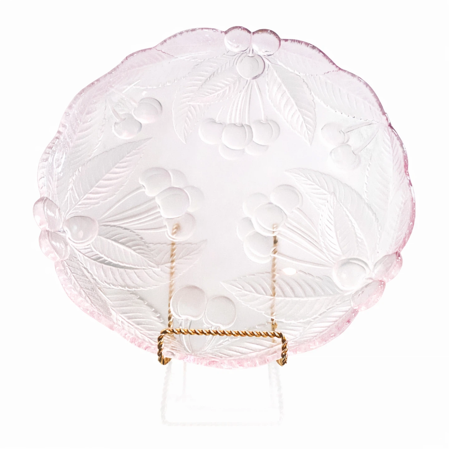 Frosted Cherry & Leaf Crystal Platter, Blush Rim, 12” - photo 2