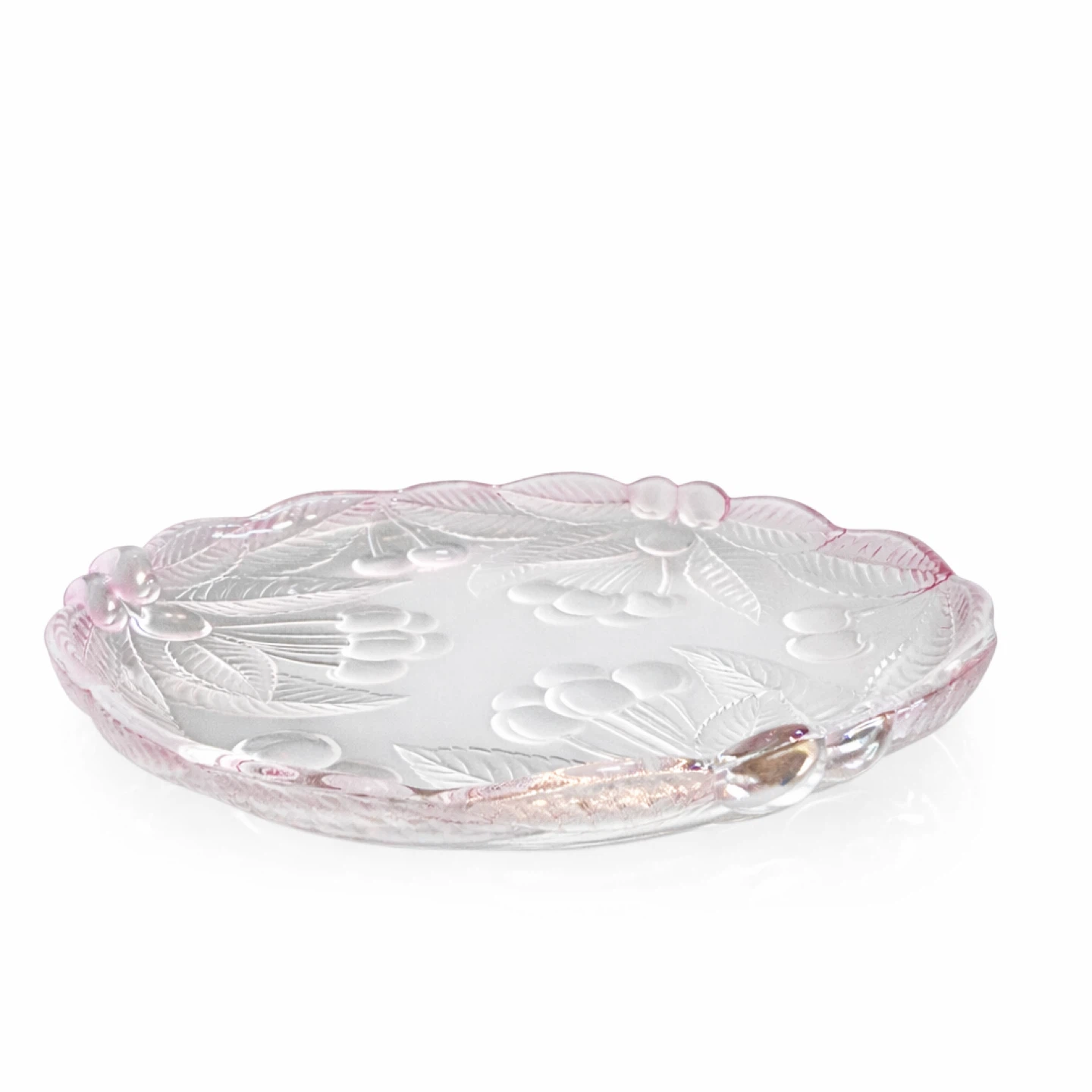 Frosted Cherry & Leaf Crystal Platter, Blush Rim, 12” - photo 4