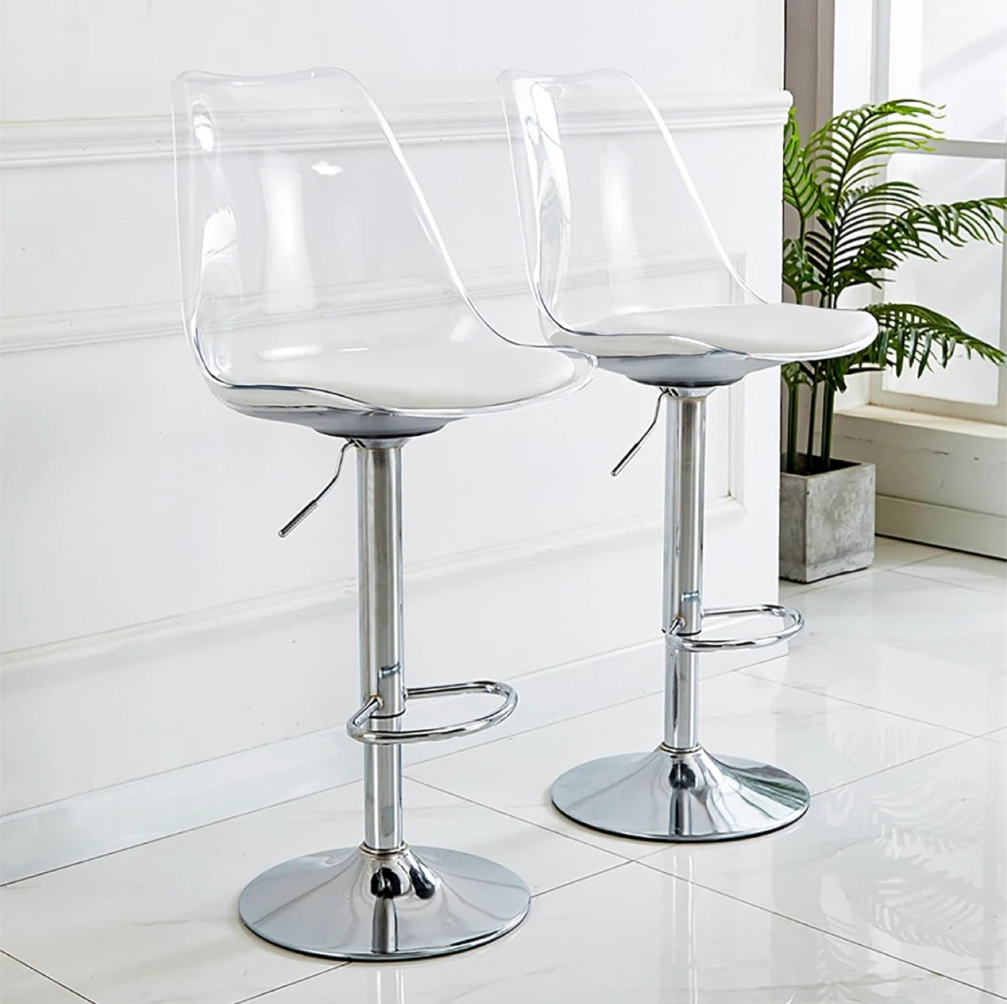 Clear Acrylic Bar Stool with White Padded Seat