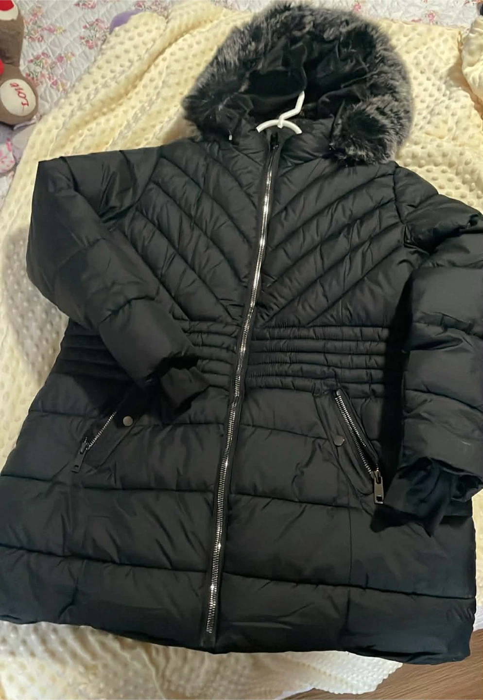 YMI Collection Black Puffer Coat with Fur Hood - Size 1X