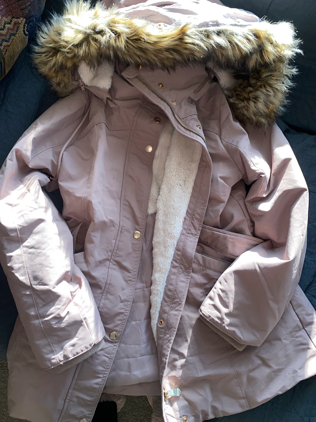 Pink Faux Fur Hooded Parka Jacket