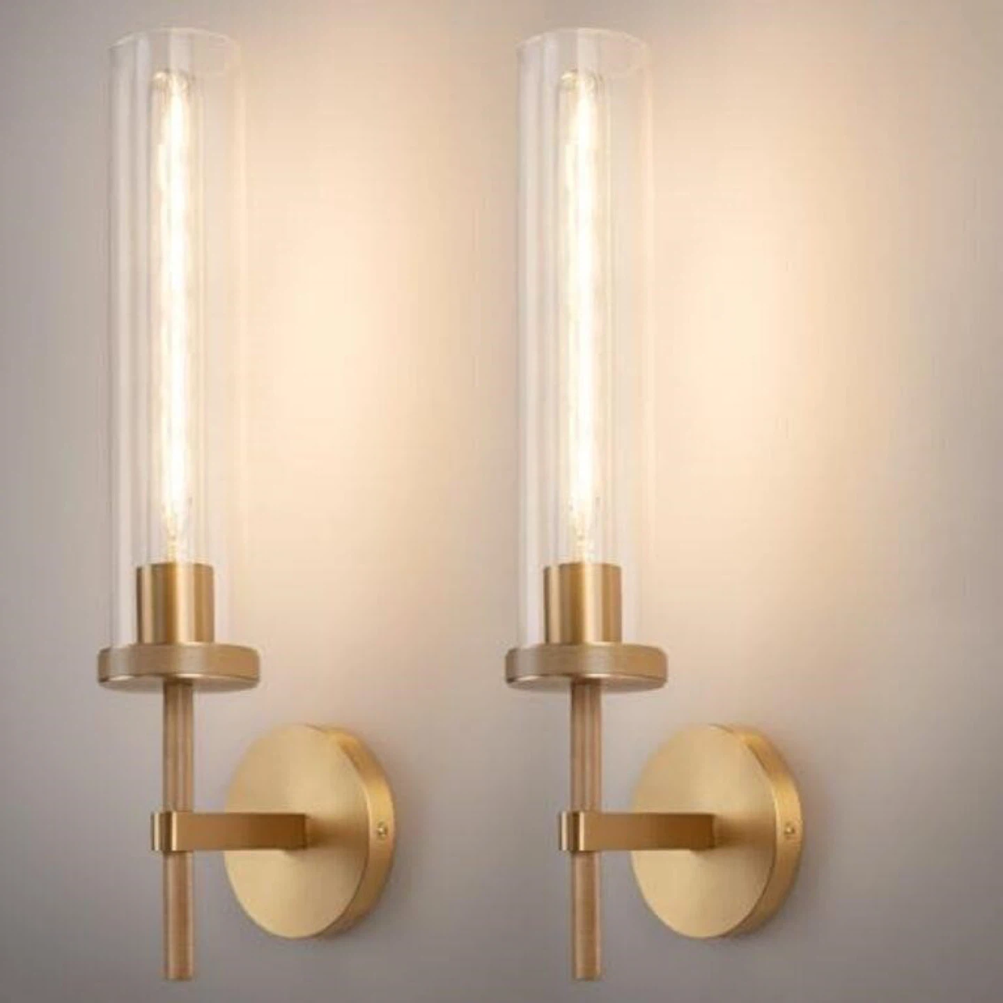 Modern Brass Wall Sconce with Crackle Glass Tube