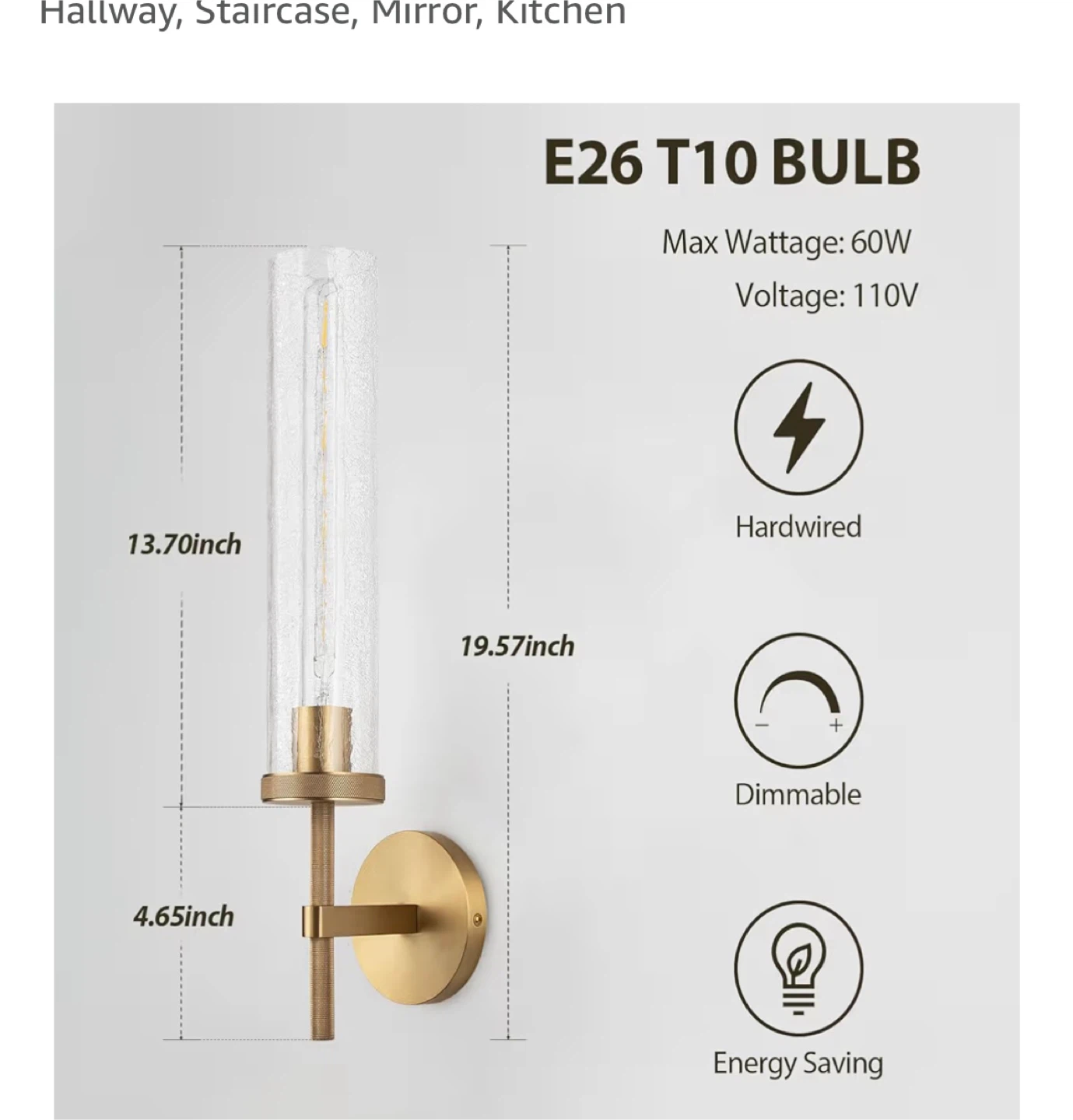 Modern Brass Wall Sconce with Crackle Glass Tube - photo 3