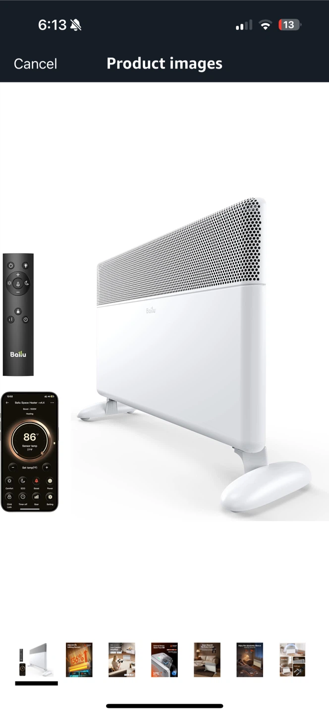 Ballu White Electric Heater with Remote and App Control