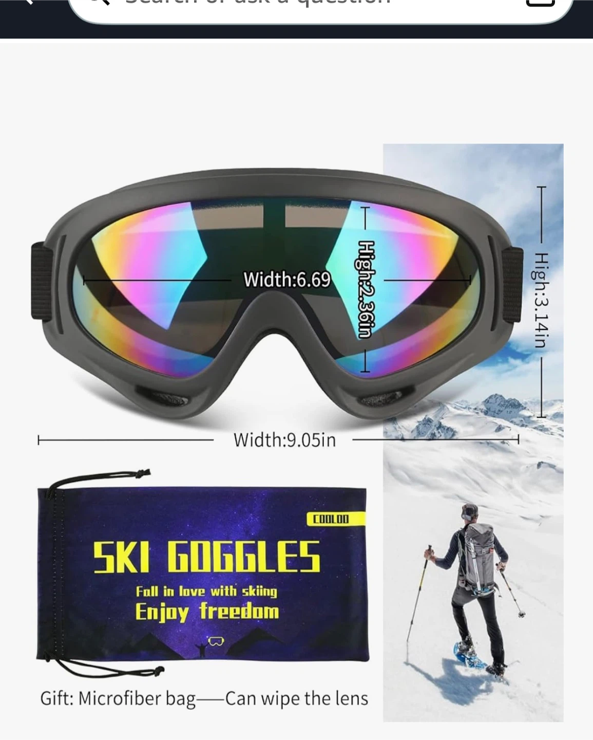 Coolon Ski Goggles - Bendable TPU Frame, UV Protection, Anti-Fog - photo 3