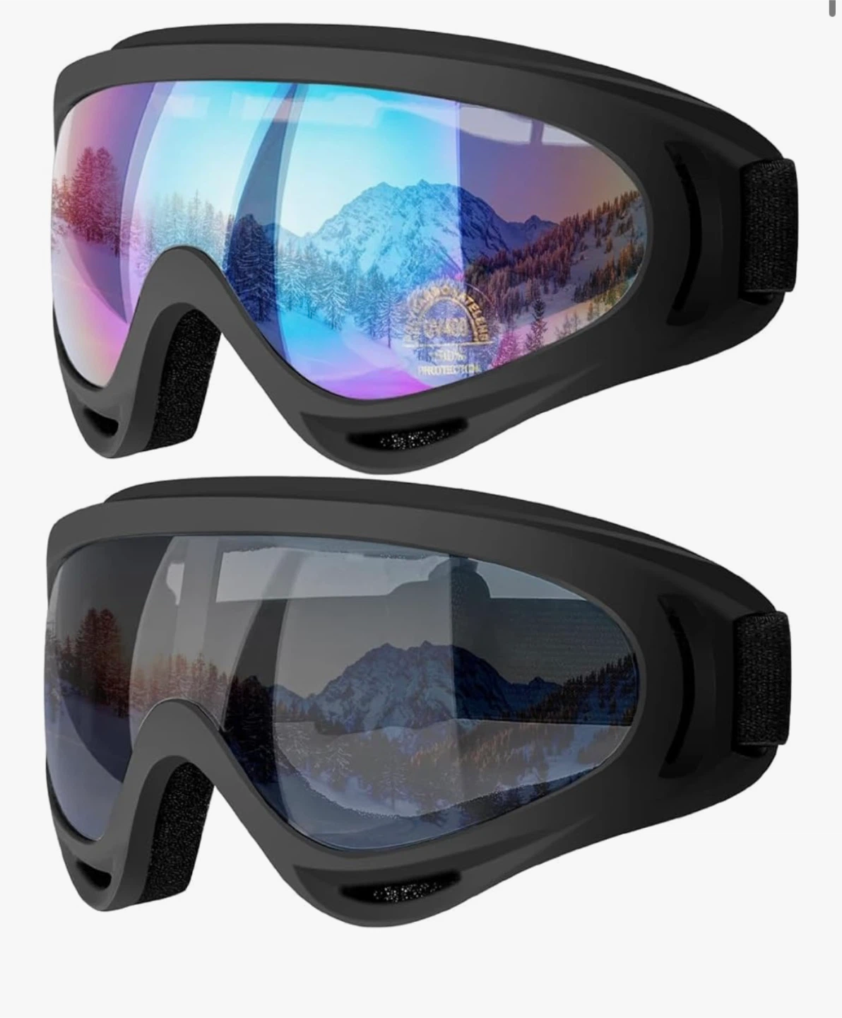 Coolon Ski Goggles - Bendable TPU Frame, UV Protection, Anti-Fog
