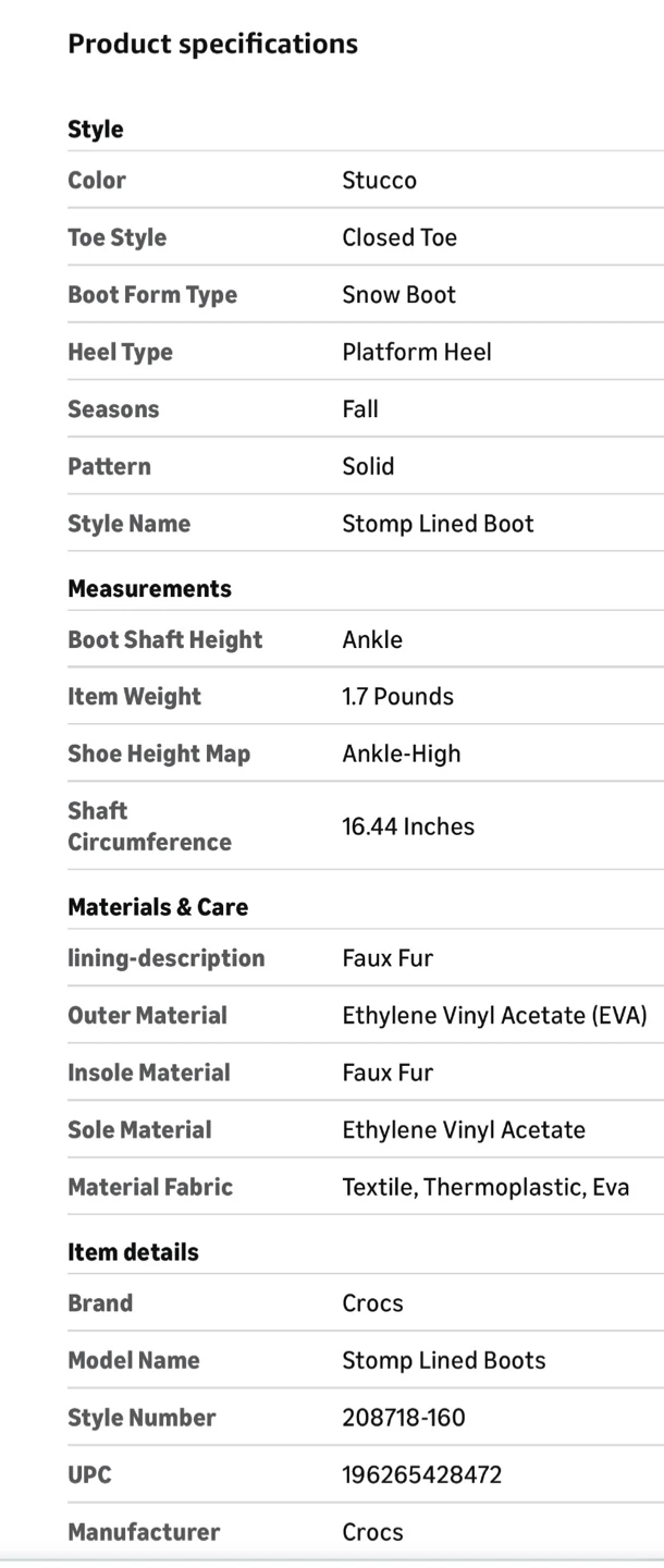 Crocs Stomp Lined Boot - Stucco - Size 9 - photo 3