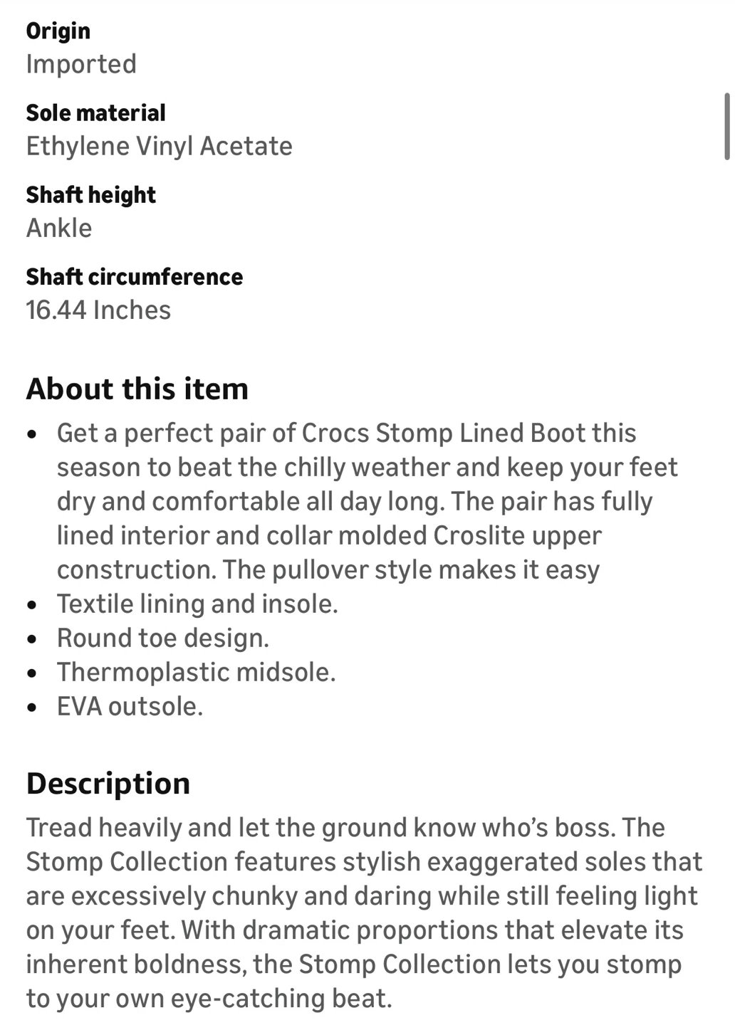Crocs Stomp Lined Boot - Stucco - Size 9 - photo 4