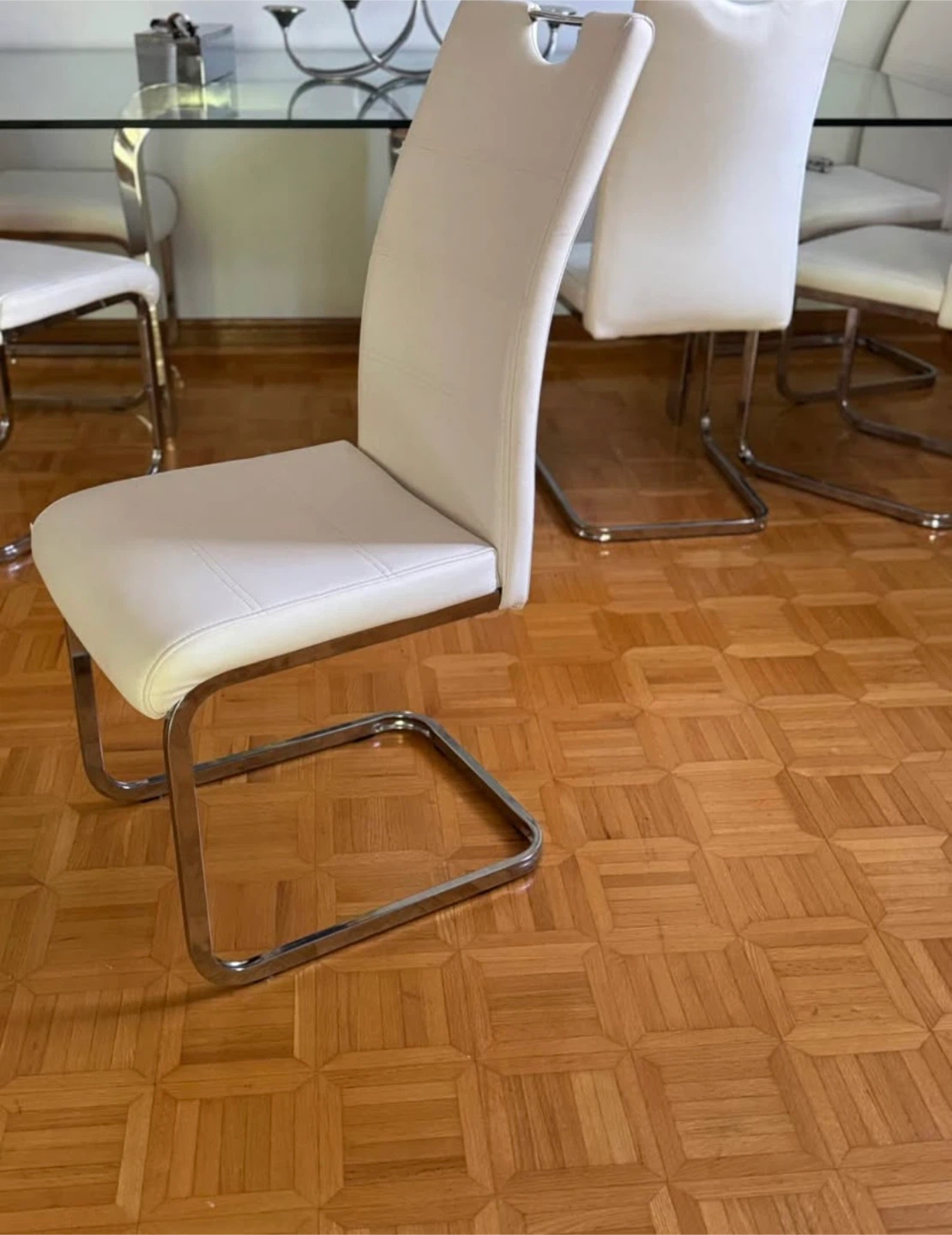 Set of 6 White Faux Leather Dining Chairs - photo 4