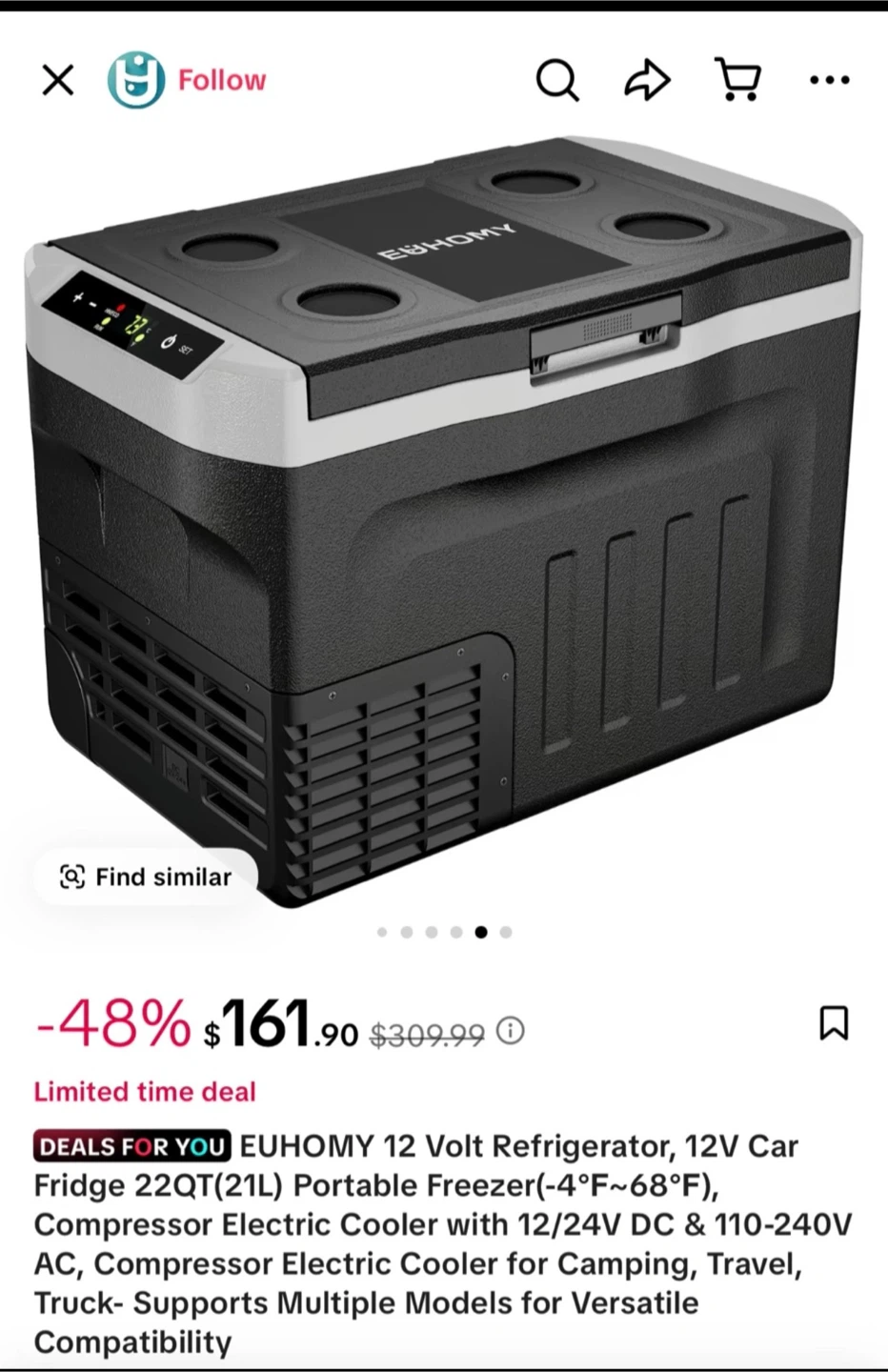 EUHOMY 12 Volt Portable Freezer Refrigerator 22QT