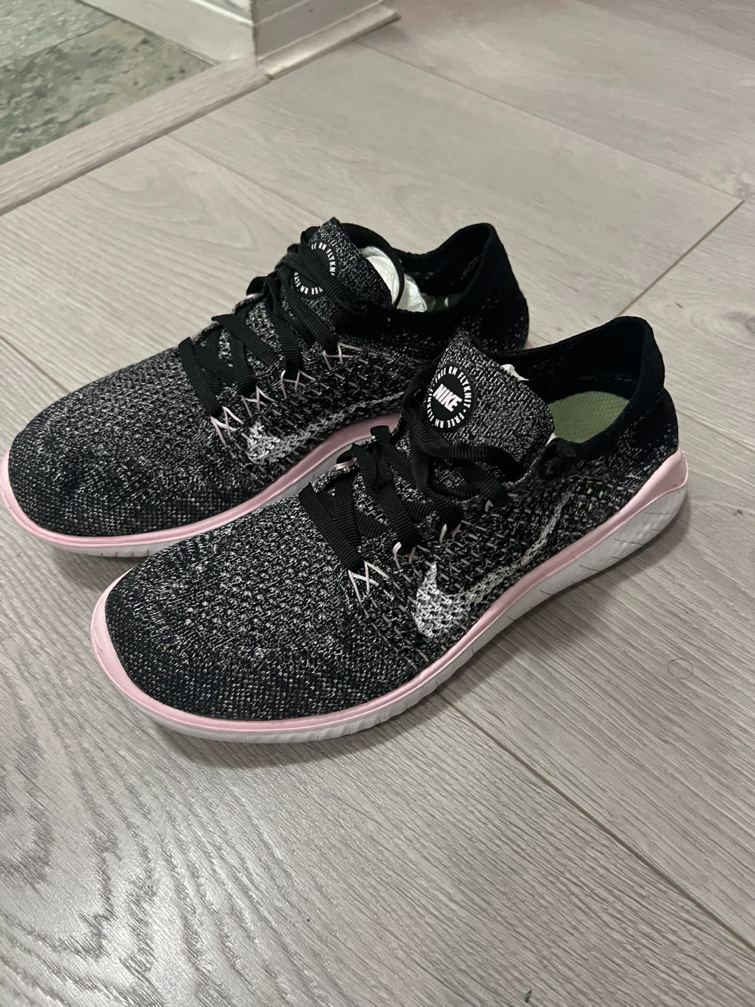 Nike Free RN Flyknit Women's Running Shoes - Black/Pink Size 6.5