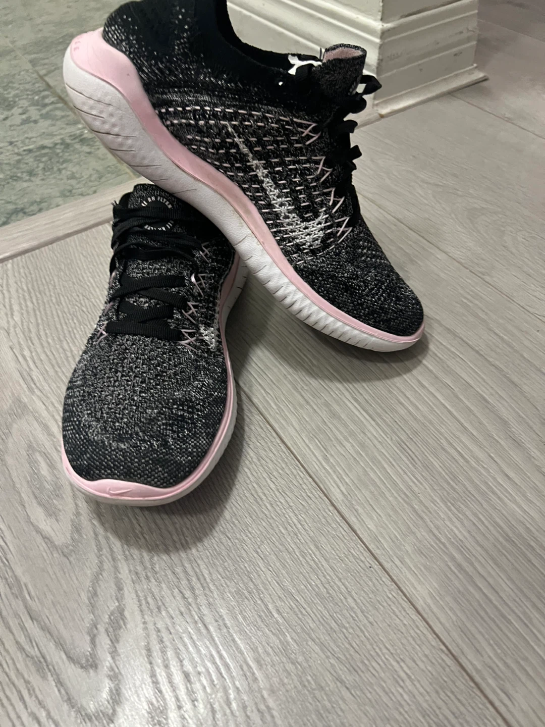 Nike Free RN Flyknit Women's Running Shoes - Black/Pink Size 6.5 - photo 2