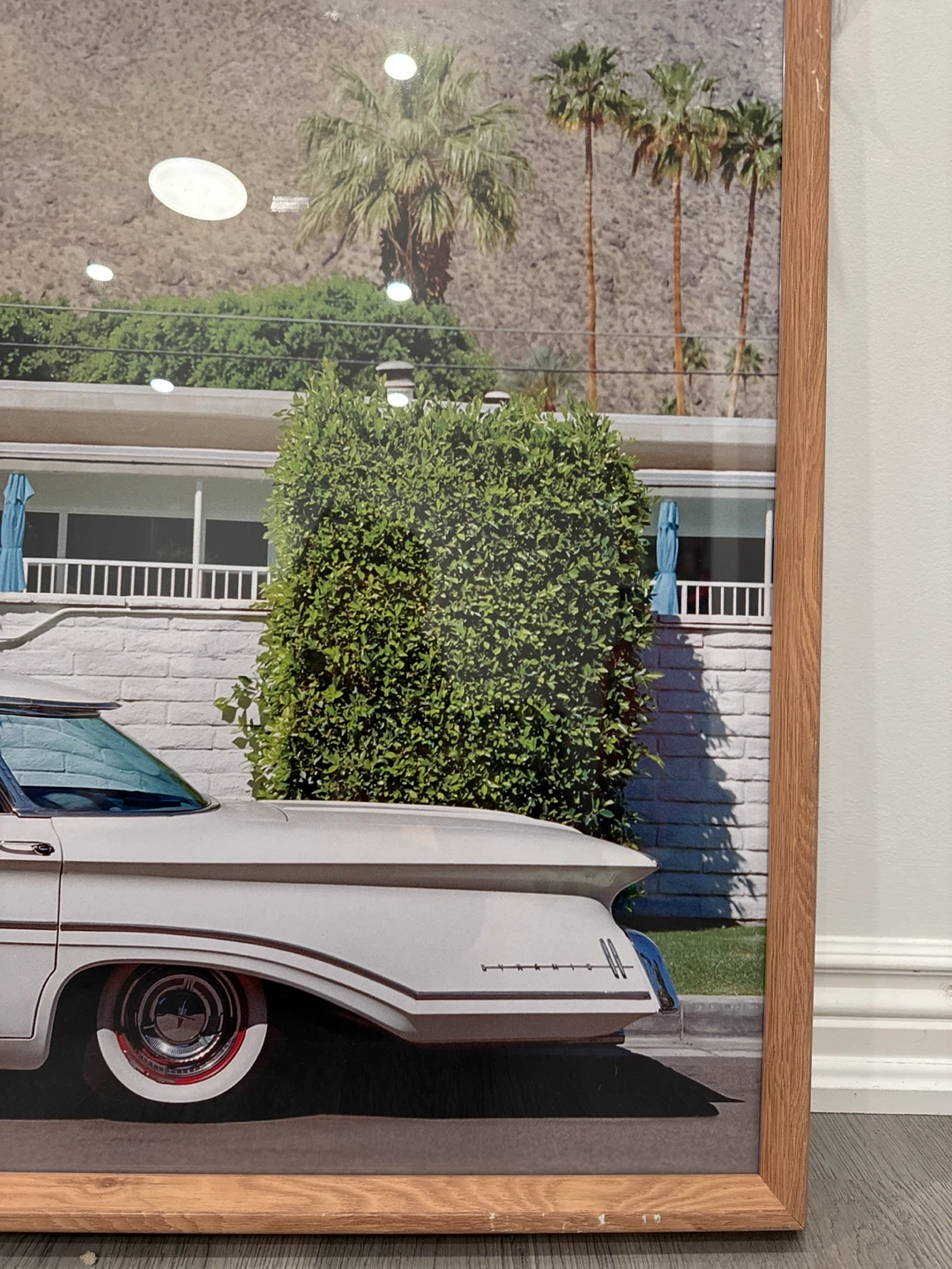 Framed Photo Print of Classic White Car with Mountain Background - photo 2