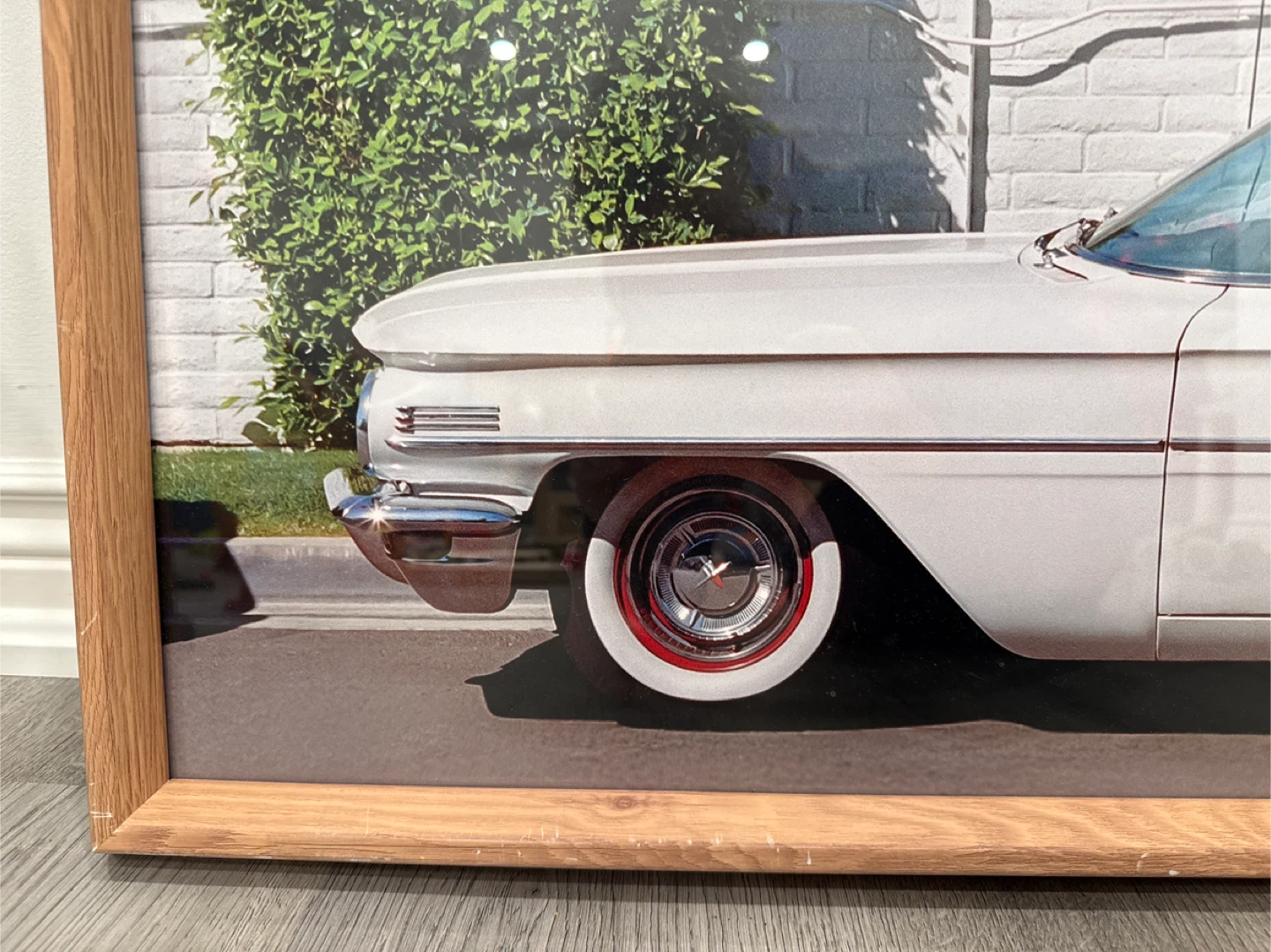 Framed Photo Print of Classic White Car with Mountain Background - photo 3