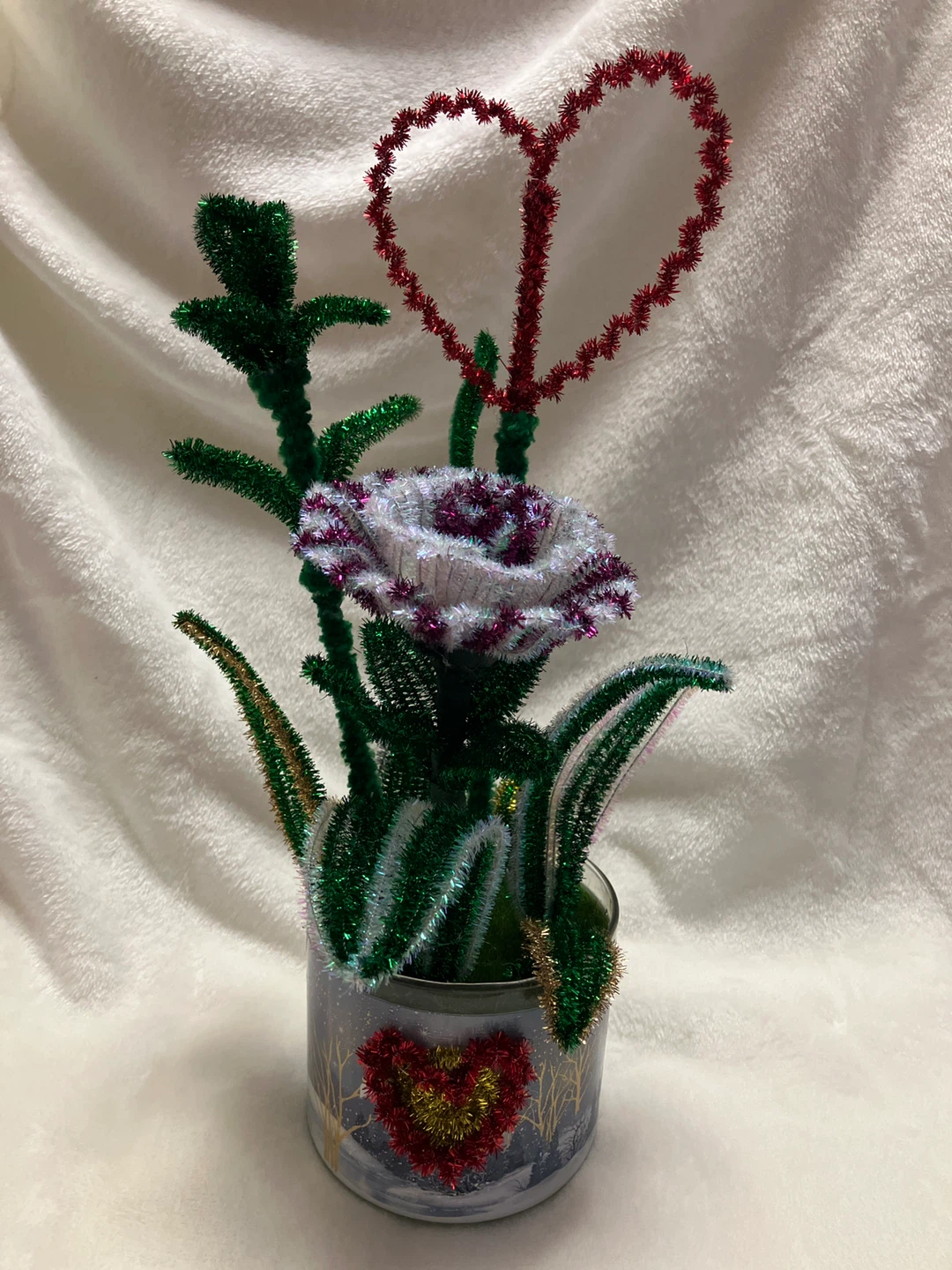 Handmade Pipe Cleaner Flower Arrangement with Heart