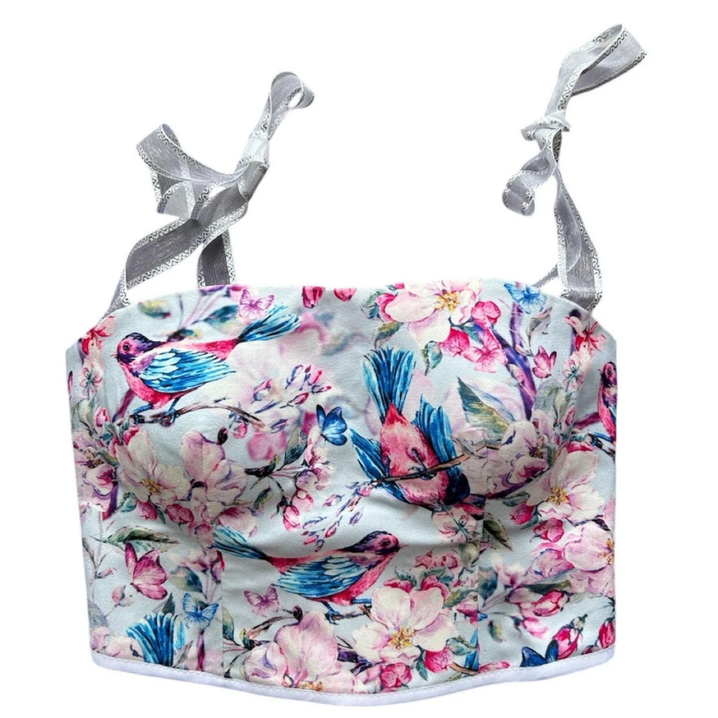 Floral and Bird Print Corset Top- Sizes S and M