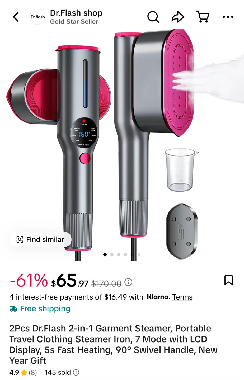 Dr. Flash 2-in-1 Garment Steamer and Portable Iron
