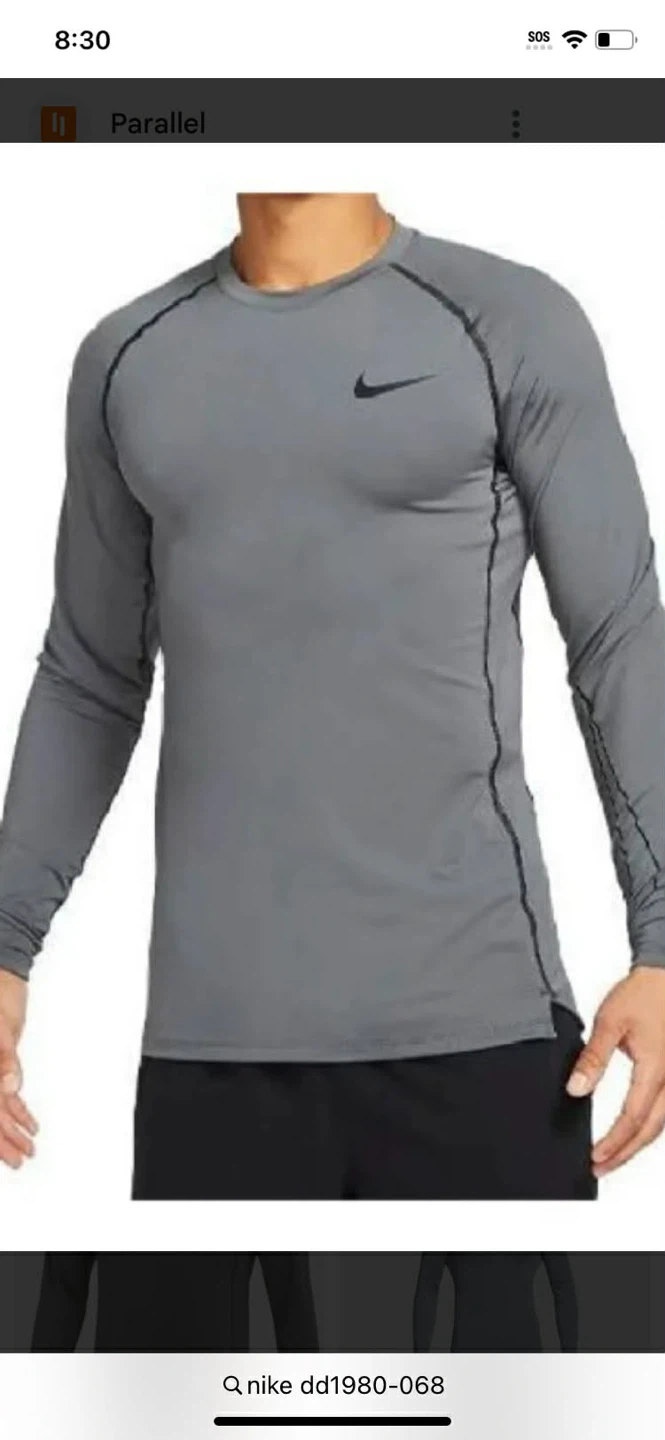 Nike Pro Long Sleeve Compression Shirt - Grey - Men's Size M - photo 2
