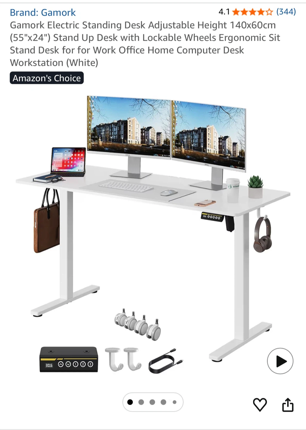 Gamork Electric Standing Desk 140x60cm Adjustable Height