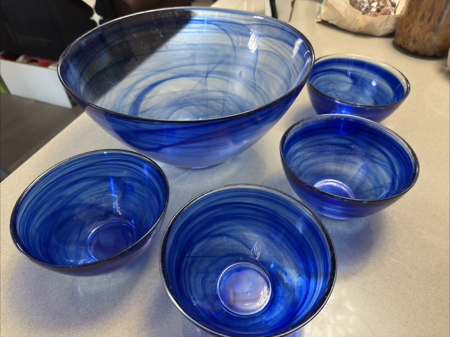 Blue Swirl Glass Bowl Set