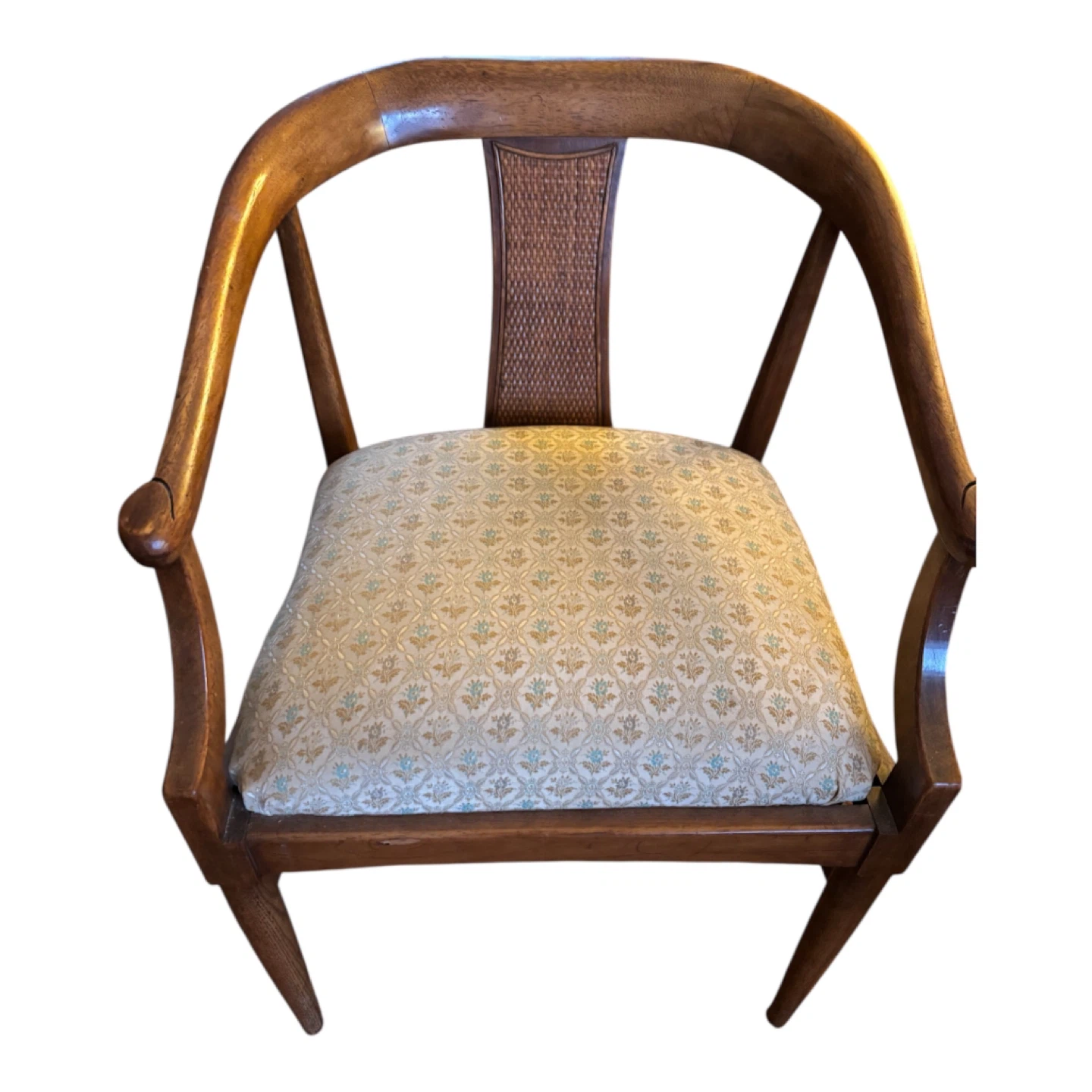 Vintage Barrel Chair with Cane Back and Floral Upholstery - photo 4