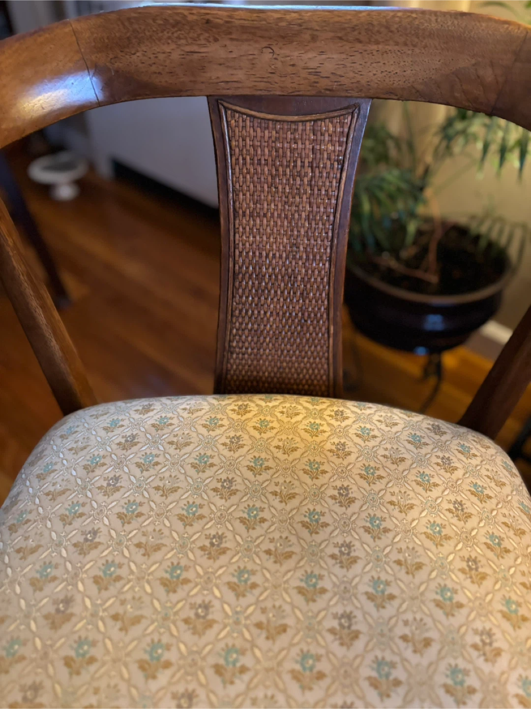 Vintage Barrel Chair with Cane Back and Floral Upholstery - photo 2