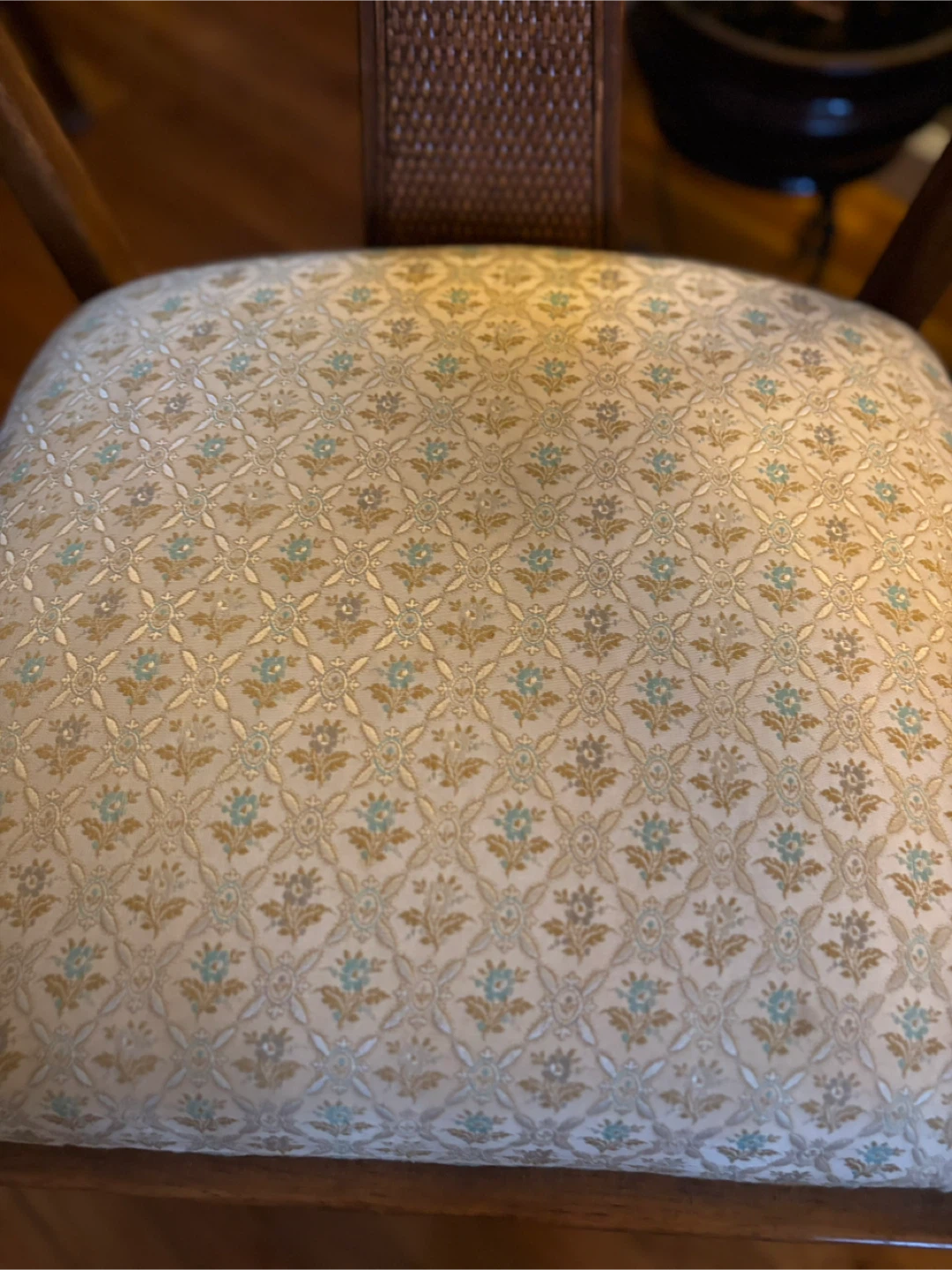 Vintage Barrel Chair with Cane Back and Floral Upholstery - photo 3