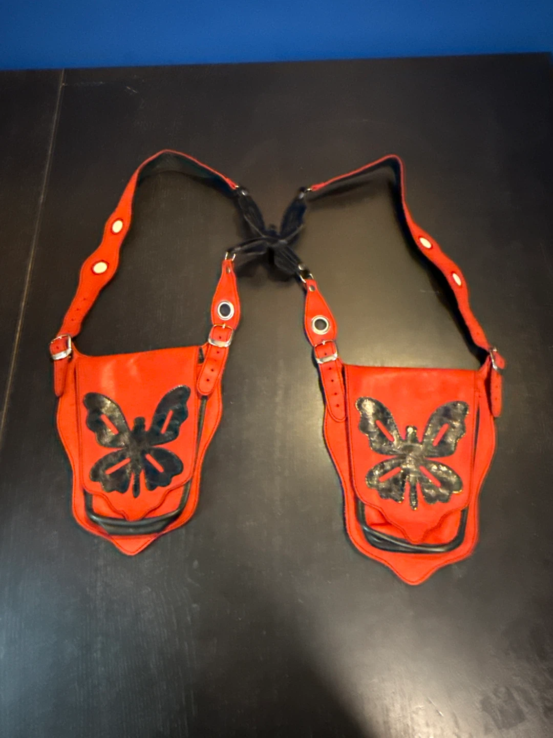 Red Leather Butterfly Shoulder Bag