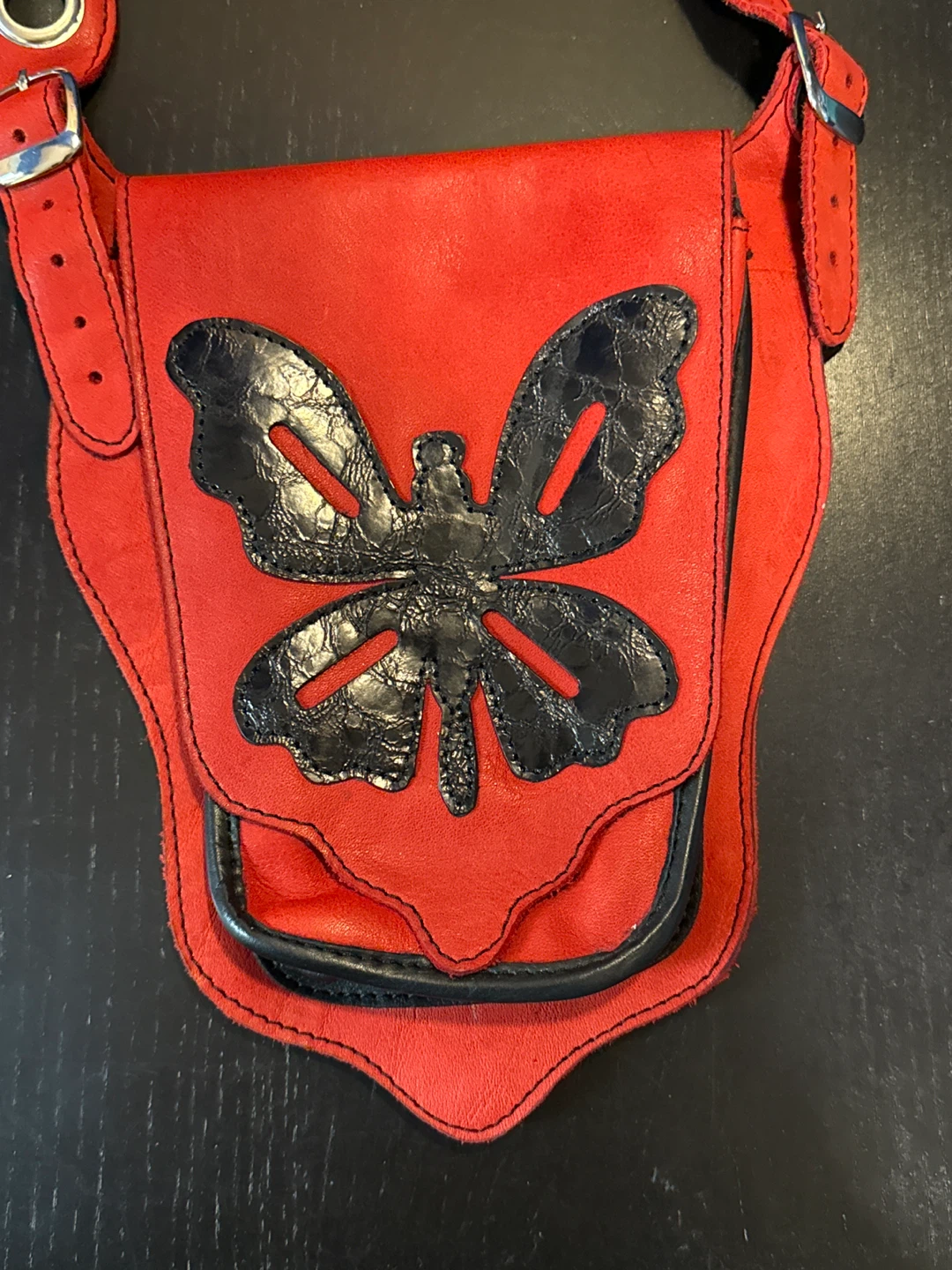 Red Leather Butterfly Shoulder Bag - photo 4