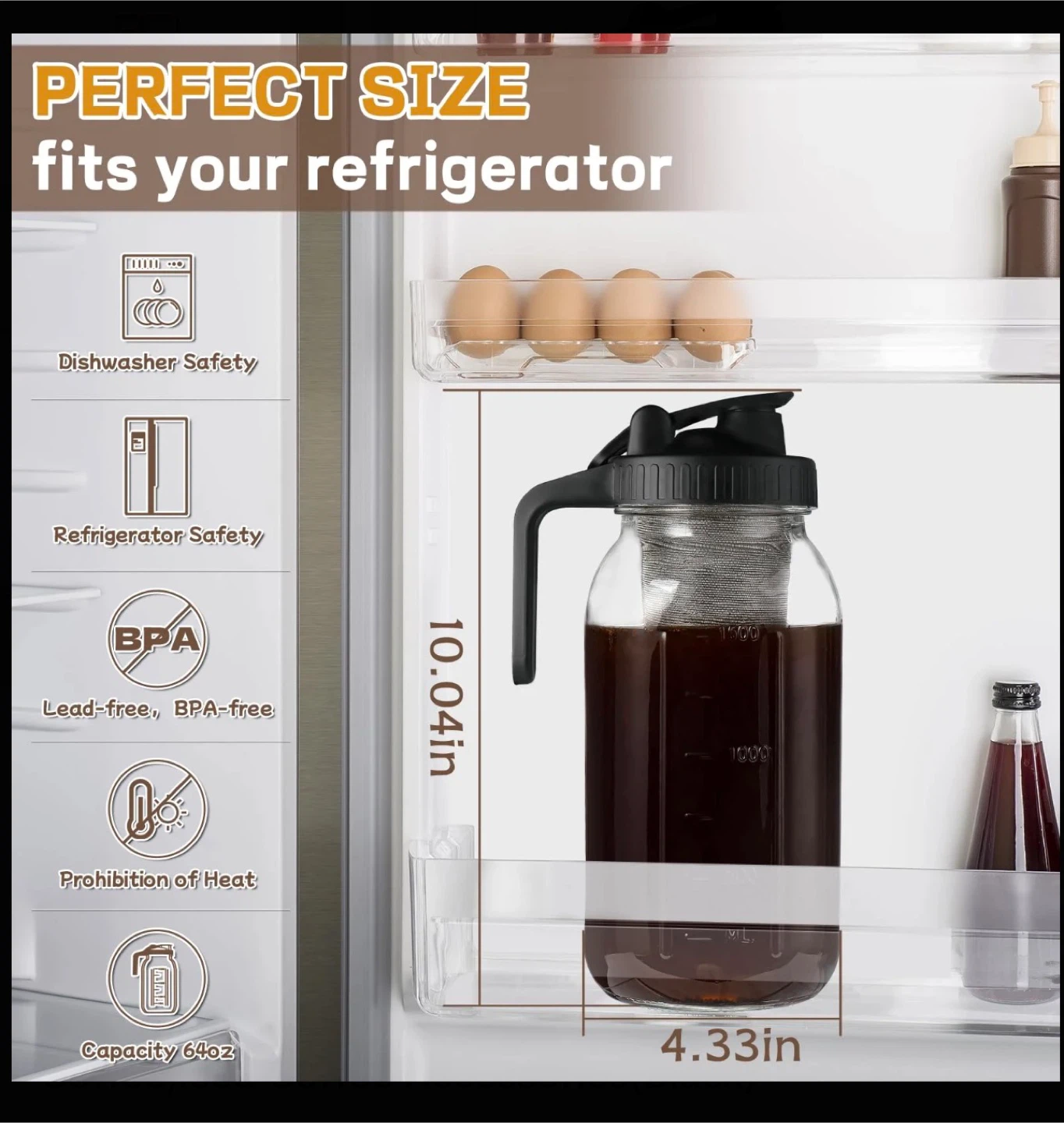 Cold Brew Coffee Maker Pitcher with Filter - 64 oz - photo 2