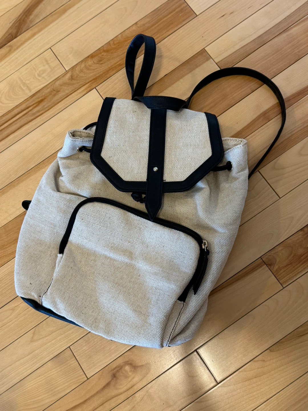 Canvas and Faux Leather Backpack