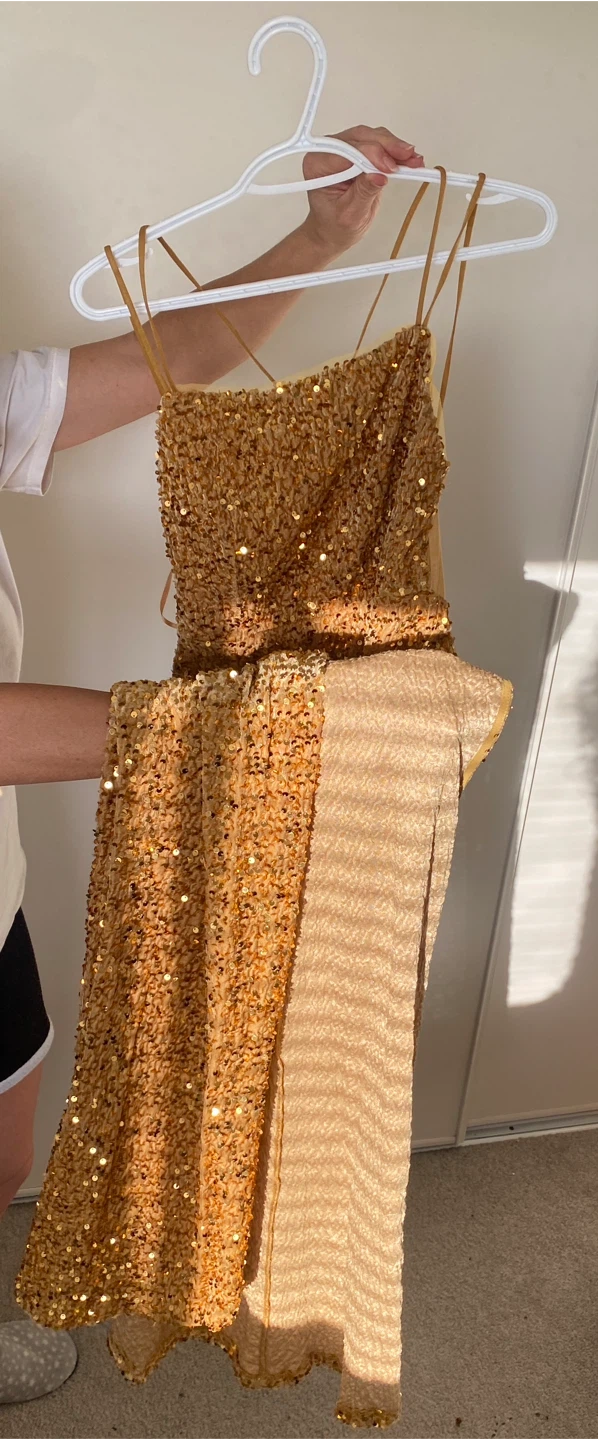 Gold Sequin Strappy Maxi Dress with Slit - photo 2