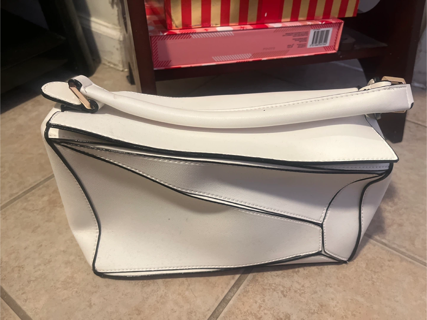 White Geometric Handbag