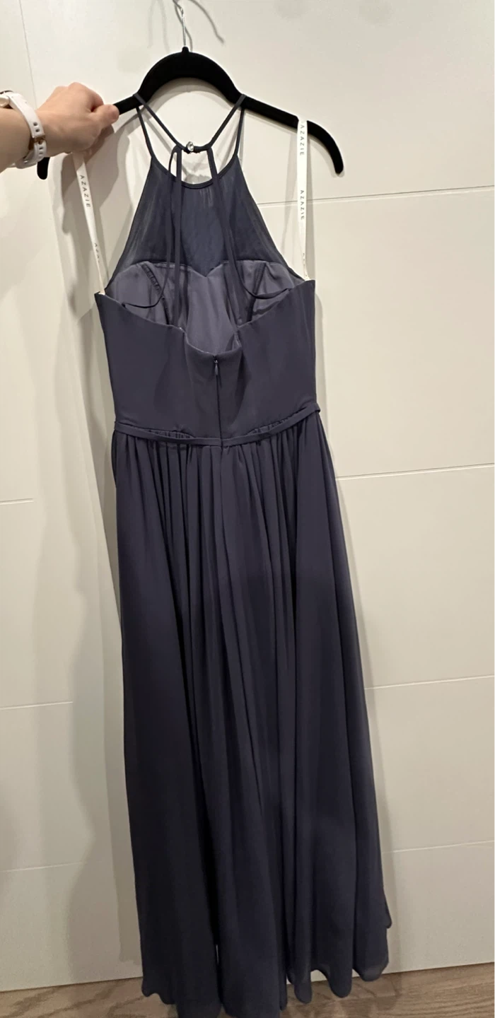 Azazie Navy Blue Halter Neck Maxi Dress - photo 4