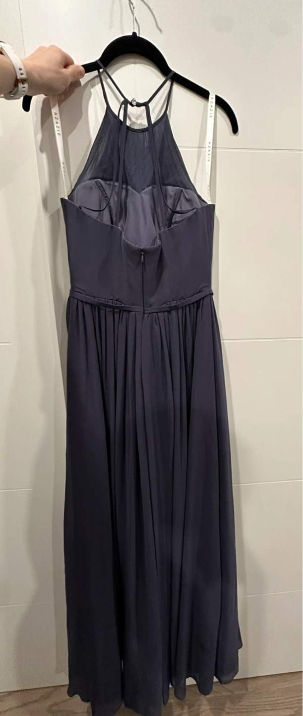 Azazie Navy Blue Halter Neck Maxi Dress - photo 5