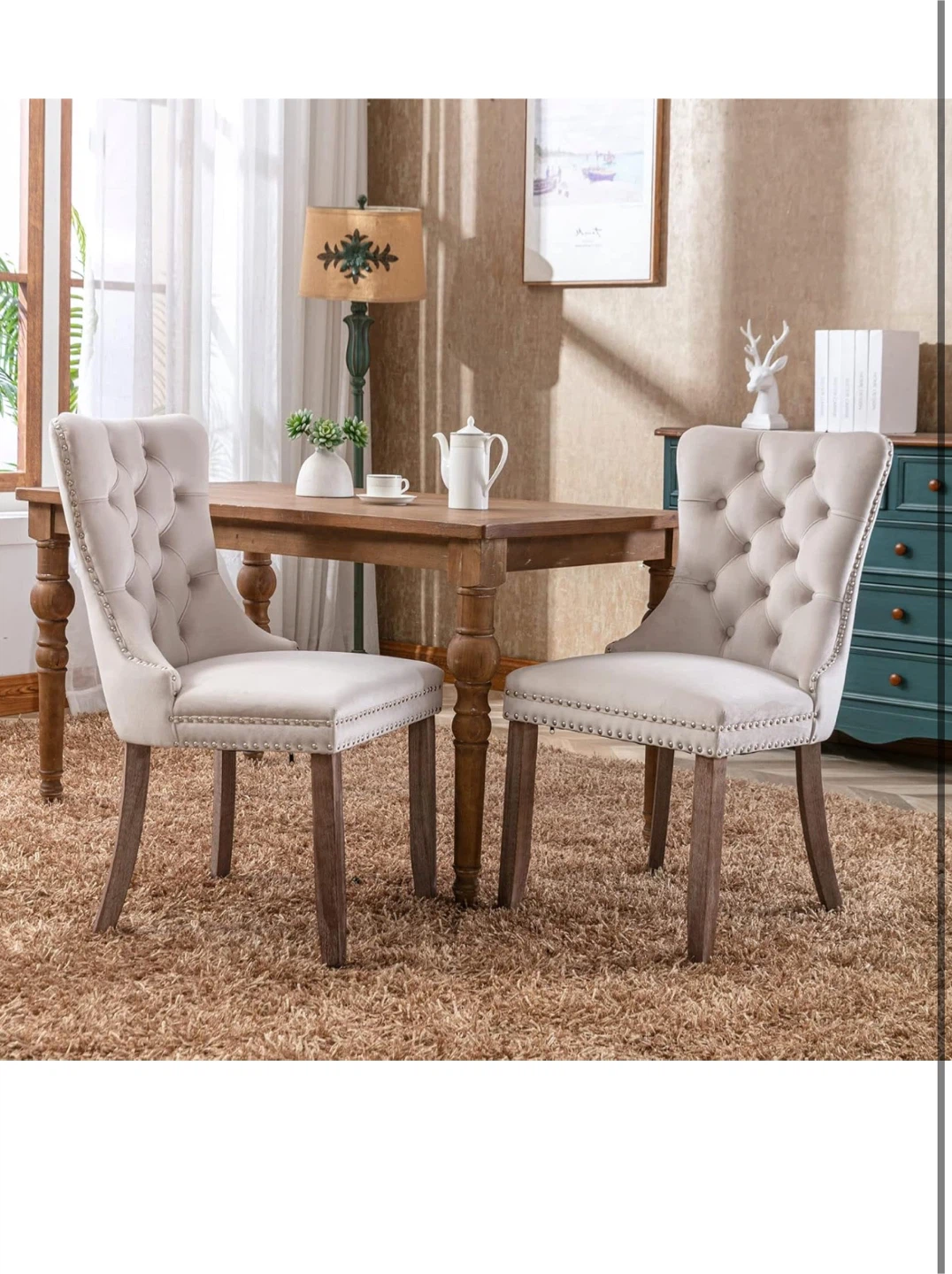 Tufted Dining Chairs with Ring Pull (Set of 2)