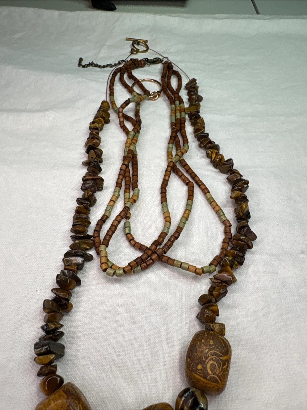 Tiger's Eye Beaded Necklace with Carved Wooden Beads - photo 5