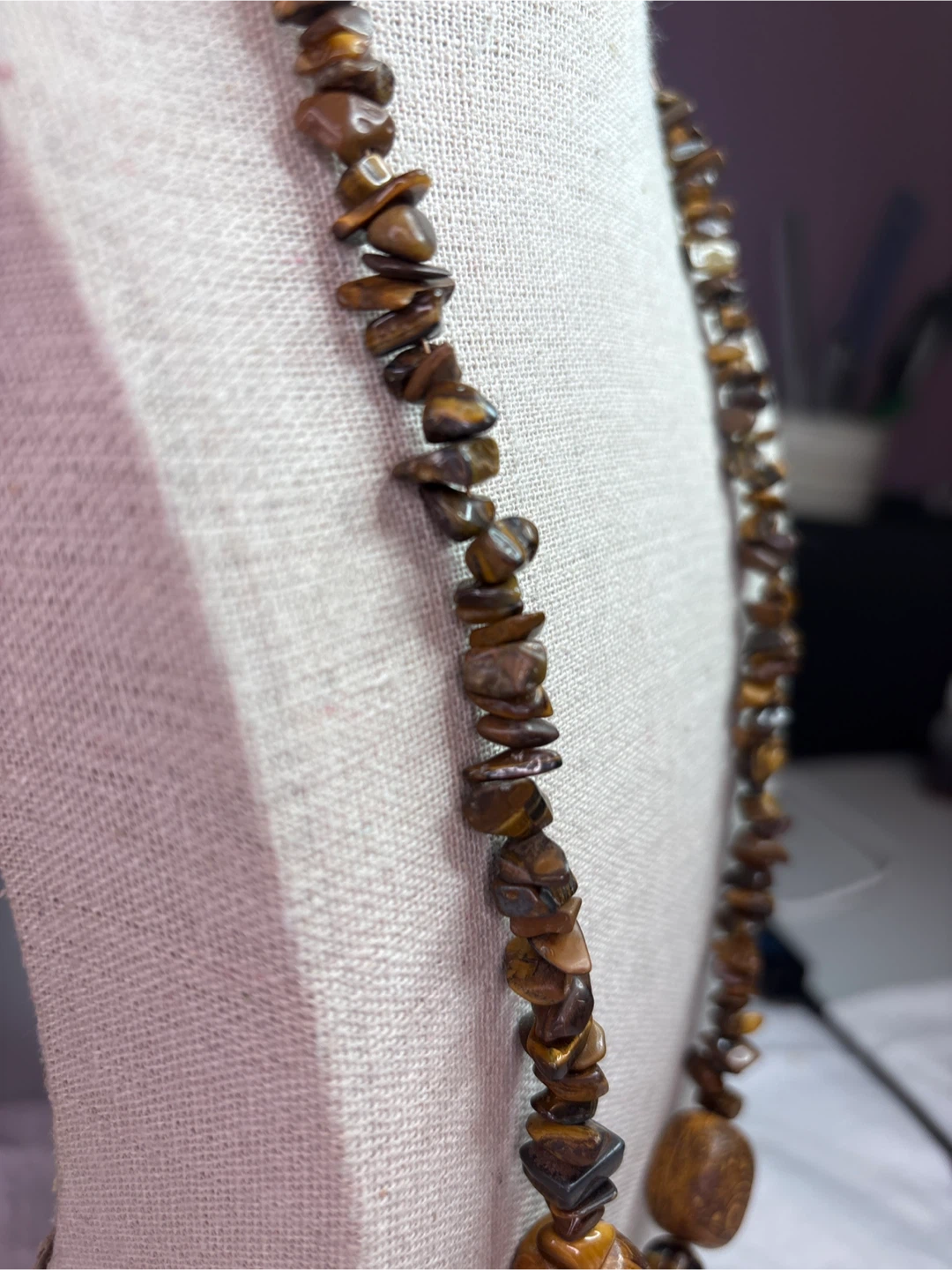 Tiger's Eye Beaded Necklace with Carved Wooden Beads - photo 4